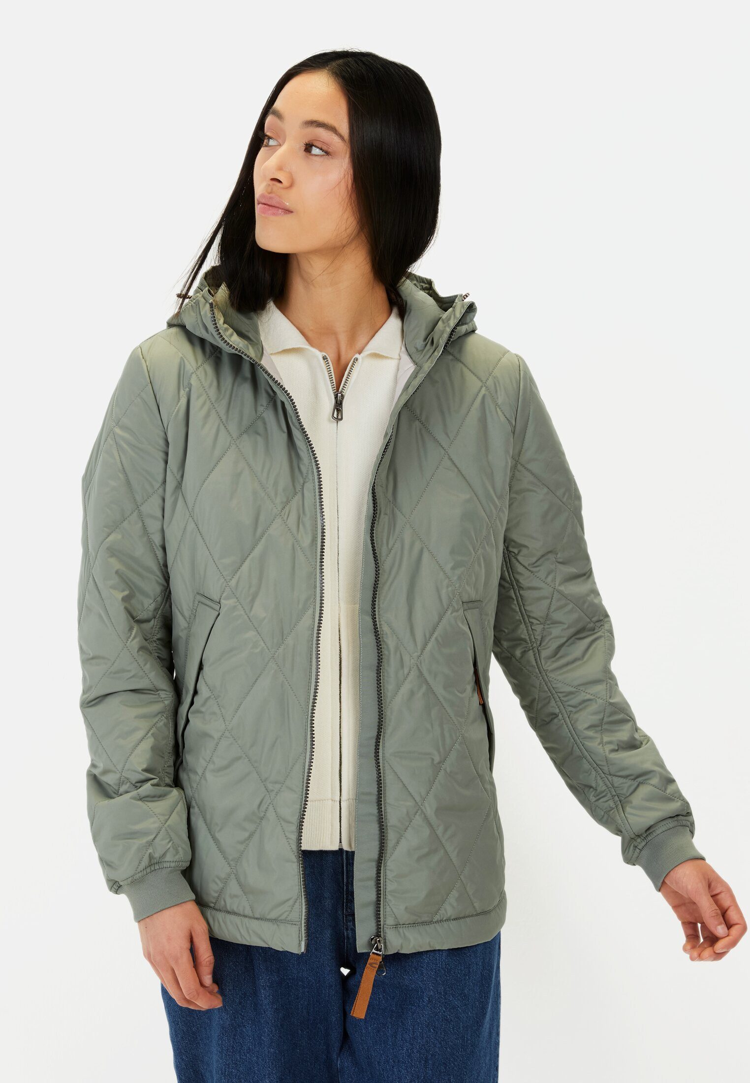 camel active Steppjacke mit Diamant Steppung Langarm Kapuze Markenlabel günstig online kaufen