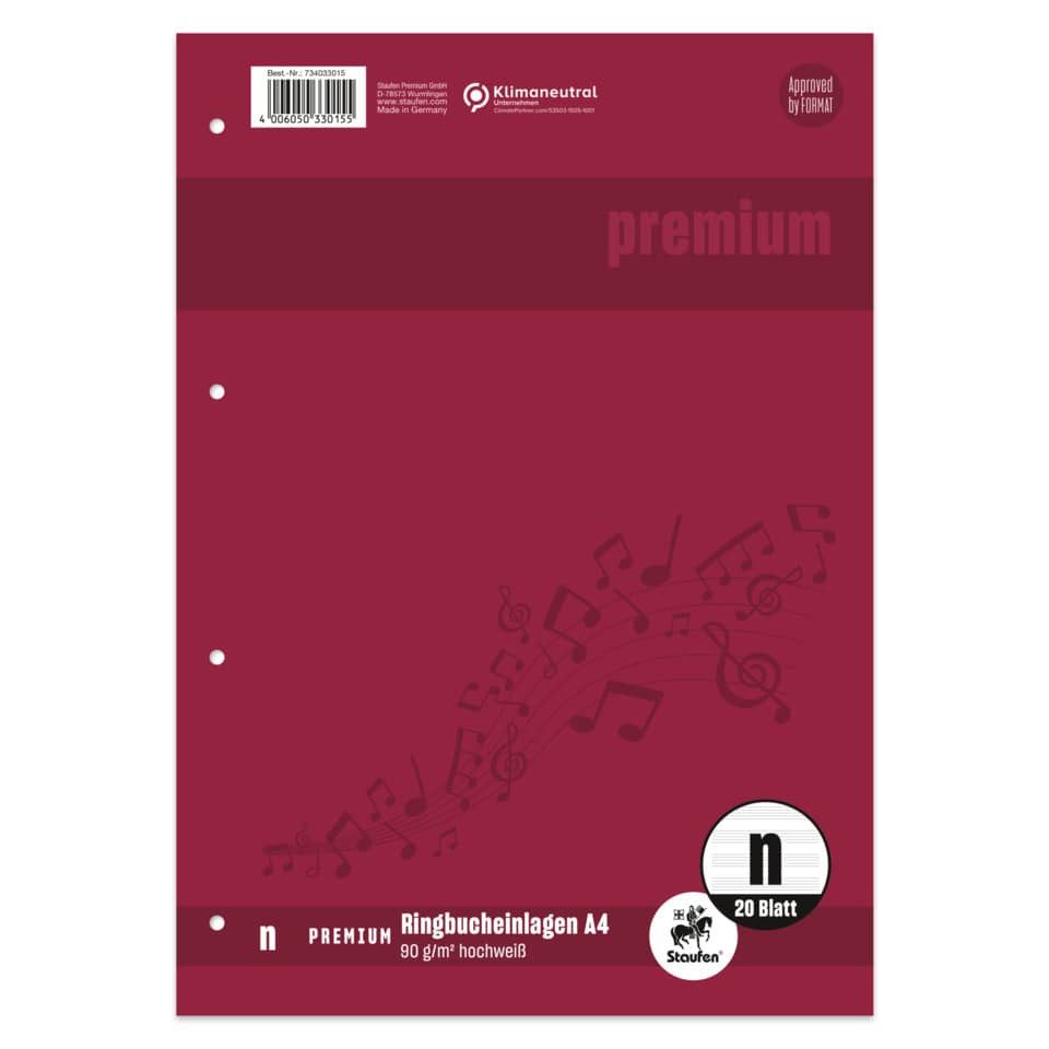 Staufen Ringbuchmappe 10x Staufen® 734033015 Ringbucheinlage PREMIUM Notenlineatur - A4, 90