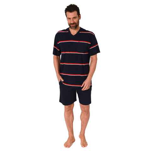 Normann Pyjama Herren Schlafanzug kurzarm Shorty in garngefärbter Streifenoptik