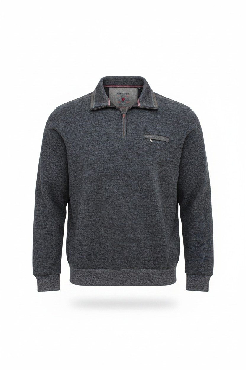 Mode Monte Carlo Sweatshirt Herren Troyer Anthrazit Meliert mit Reißverschluss Große Größen