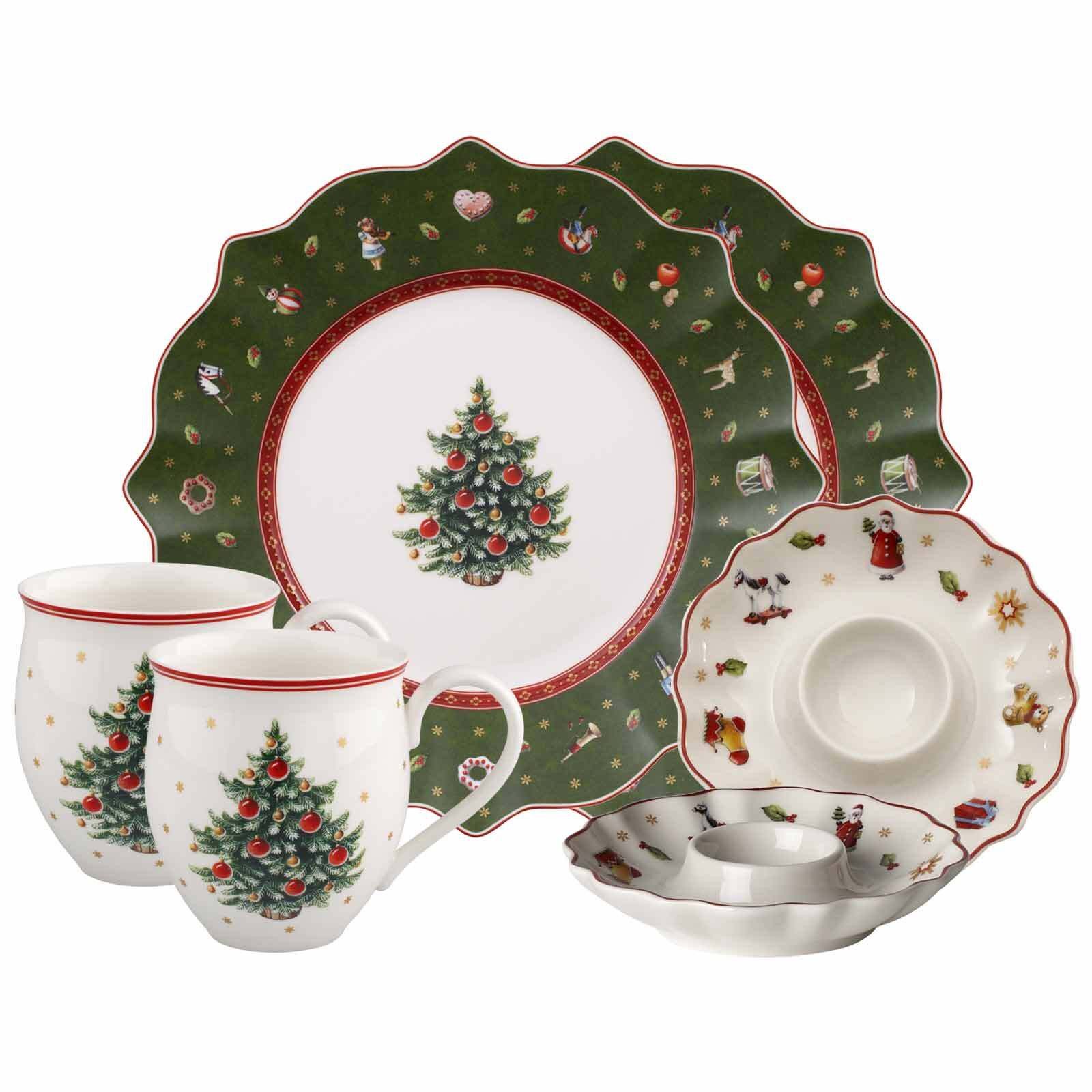 Villeroy & Boch Frühstücks-Geschirrset Toy's Delight Frühstücks-Set Tannenbaum 6er Set (6-tlg), 2 Personen, Porzellan