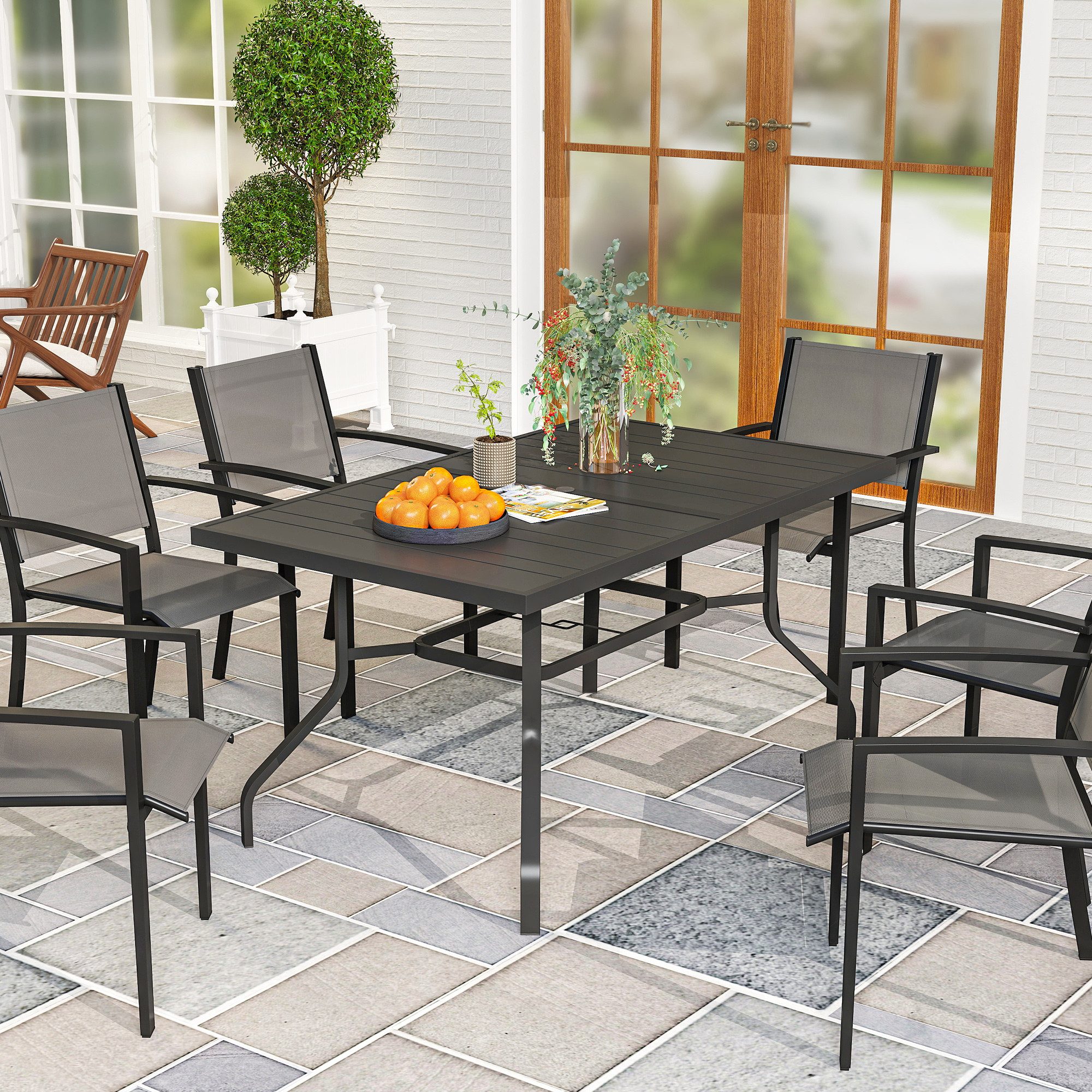 Outsunny Gartentisch mit Schirmloch, Latten-Design (wetterfest günstig online kaufen