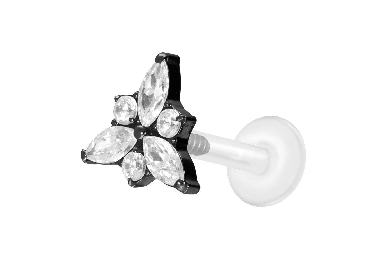 Piercing-Set PTFE Labret mit Innengewinde + Titan-Aufsatz KRISTALLBLÜTE