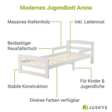 Juskys Einzelbett Arona (90x200 cm mit Matratze - Weiß), für Jugendliche, moderne Optik, Rausfallschutz, inkl. Matratze