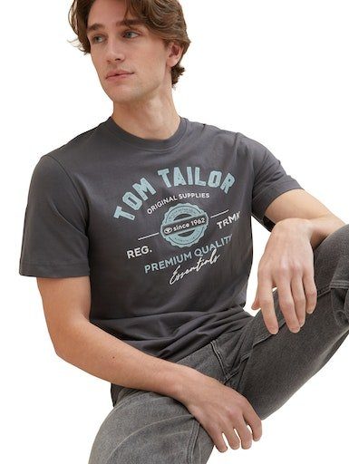 grey TOM großem mit Logofrontprint tarmac TAILOR T-Shirt