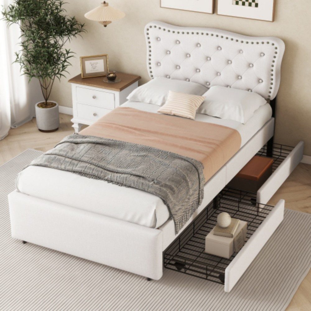 SIKAINI Polsterbett Polsterbett, 90x200 cm, in Beige, aus MDF (set, 1-tlg., Bettgestell ohne Matratze), Bettgestell mit Lattenrost