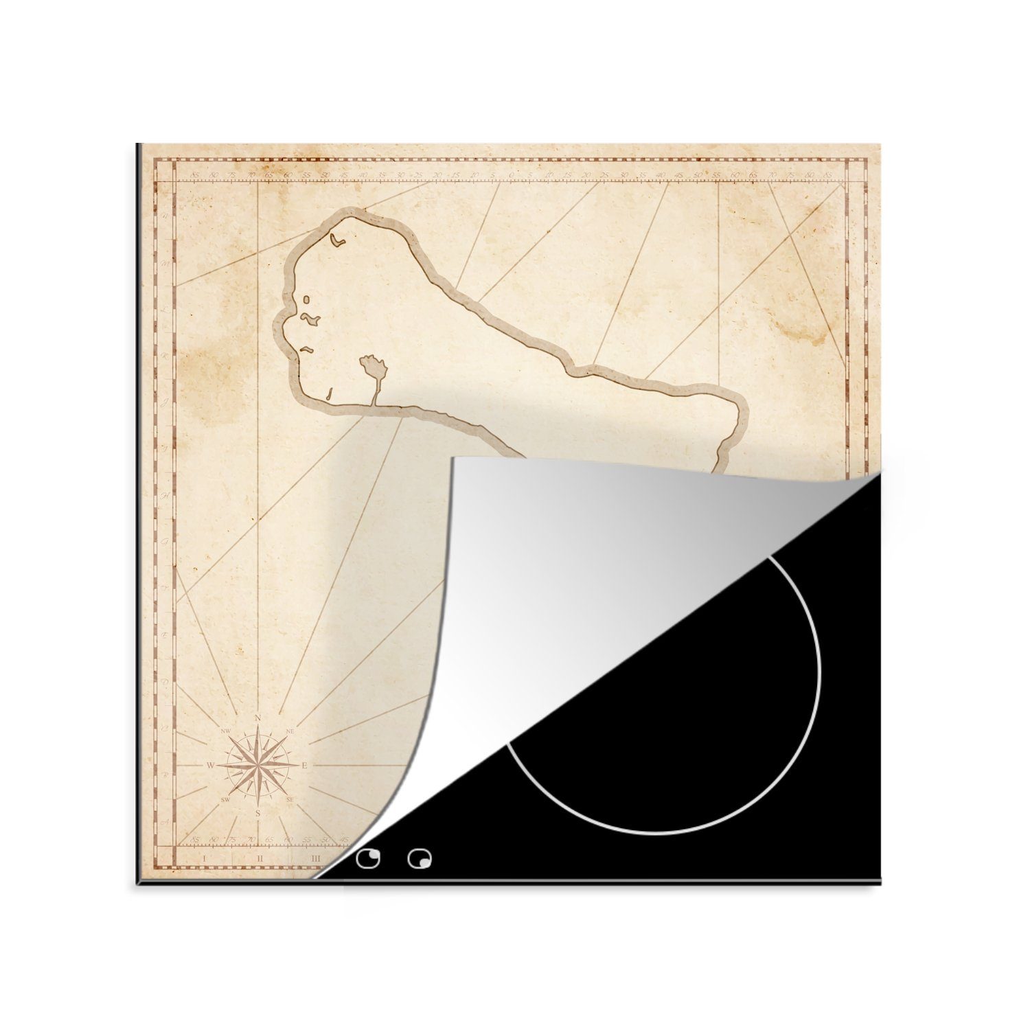 MuchoWow Herdblende-/Abdeckplatte Illustration einer antiken Karte mit Bonaire darauf, Vinyl, (1 tlg), 78x78 cm, Ceranfeldabdeckung, Arbeitsplatte für küche