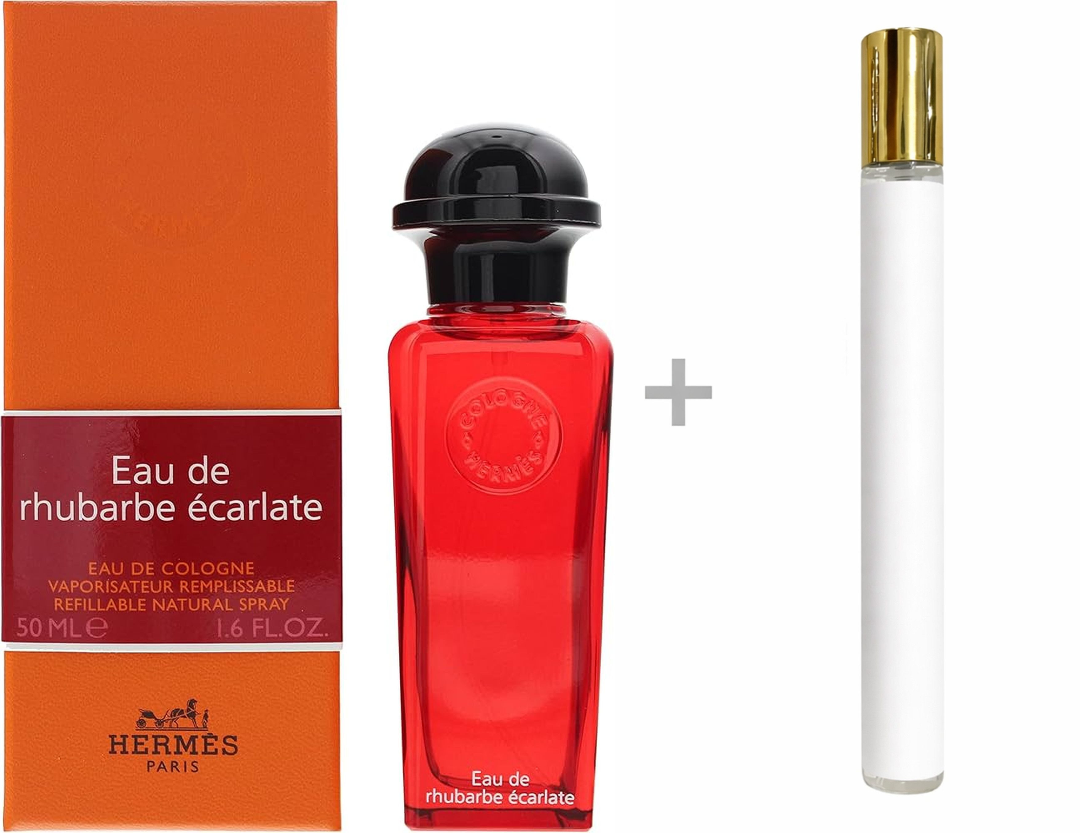 HERMÈS Duft-Set Eau de Rhubarbe Écarlate Eau de Cologne (EDC) Damen Herren Spray, Fruchtig-frischer Duft mit Rhabarber und roten Beeren - mit Reiseduft