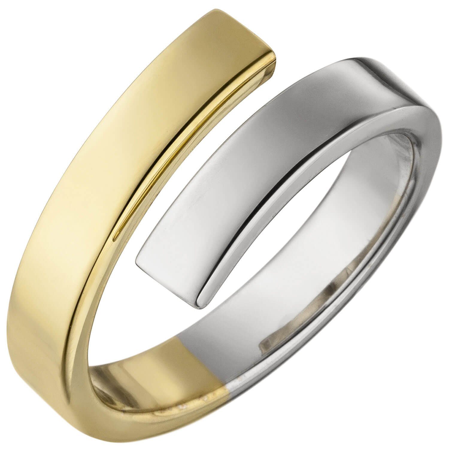 Schmuck Krone Silberring Ring Damenring Spirale, 925 Silber rhodiniert Hälfte gelbvergoldet Fingerschmuck, Silber 925