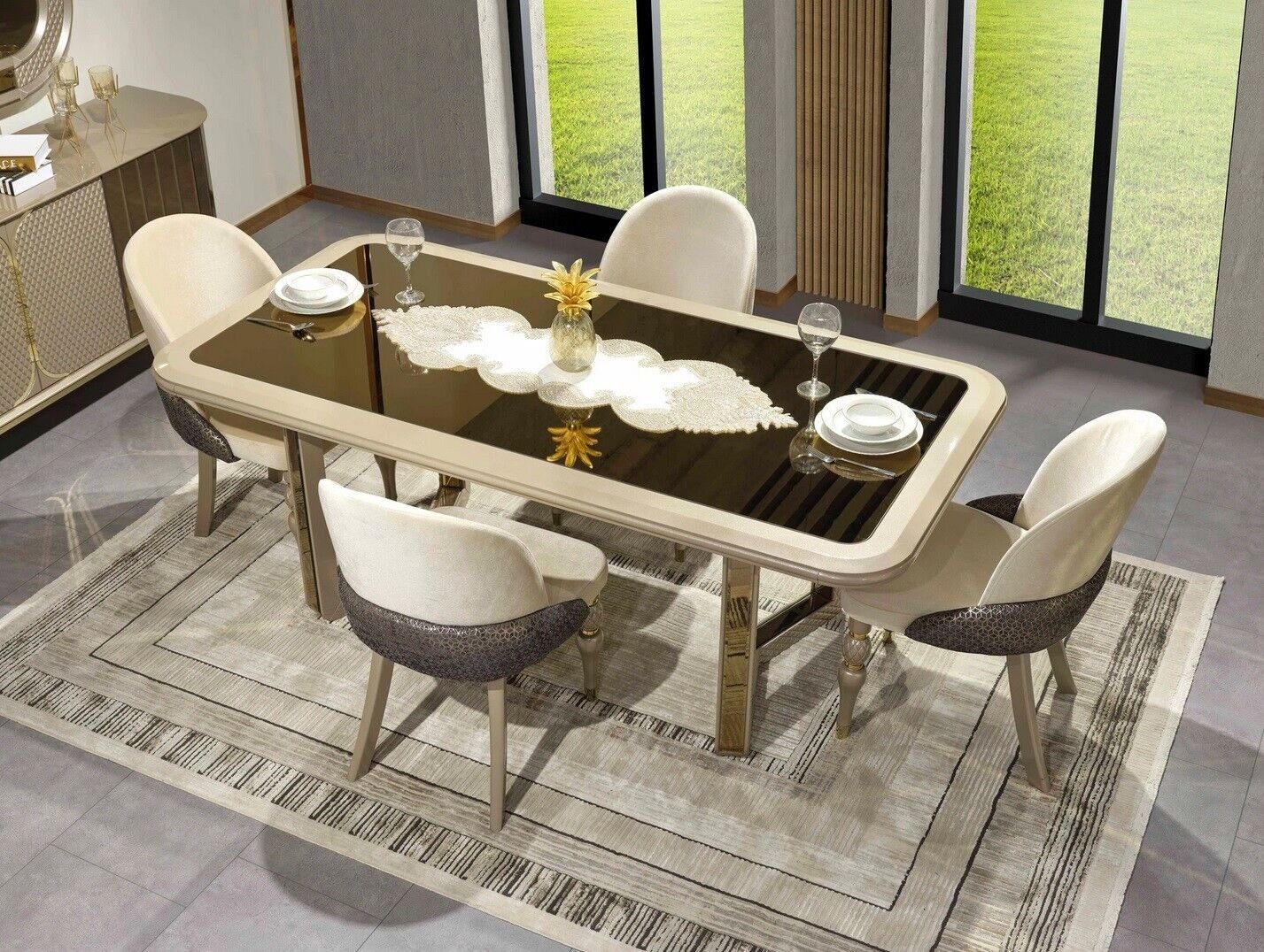 JVmoebel Esszimmer-Set Esszimmer Set Esstisch 6x Stühle luxuriös Tisch Set beige Essgruppe, (7-St), Made in Europa
