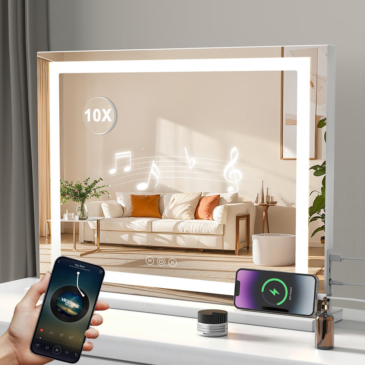 Schminkspiegel Hollywood beleuchteter Schminkspiegel mit Bluetooth-Lautsprecher