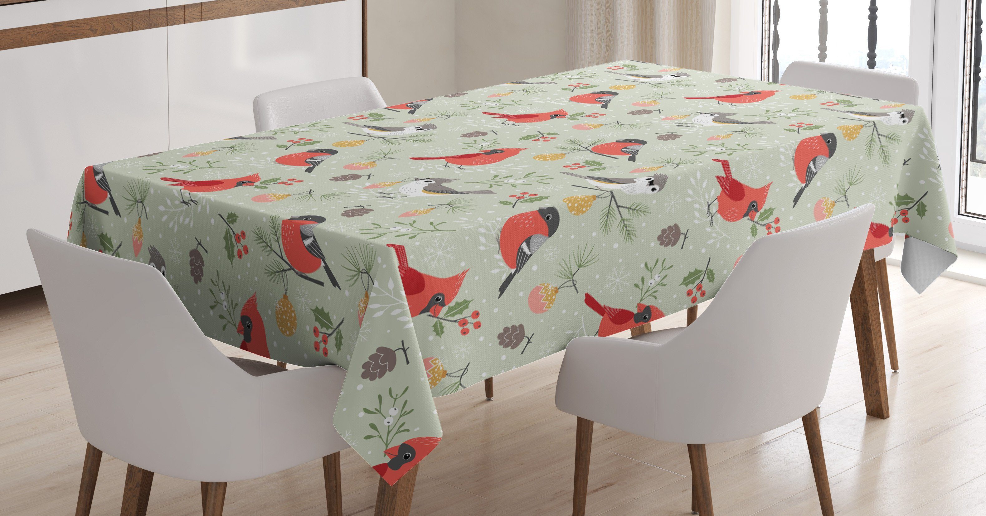 Tischdecke Bereich Vögel geeignet Außen Für Klare Farben, Ornamente Farbfest Winter Weihnachten Waschbar Abakuhaus den