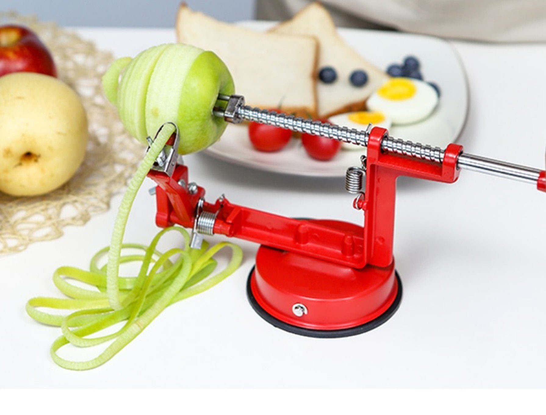 BAYLI Pizzaschneider 2 x Farbe: Kurbel, grün Apfelschäler Apfelschälmaschine mit - Spirals