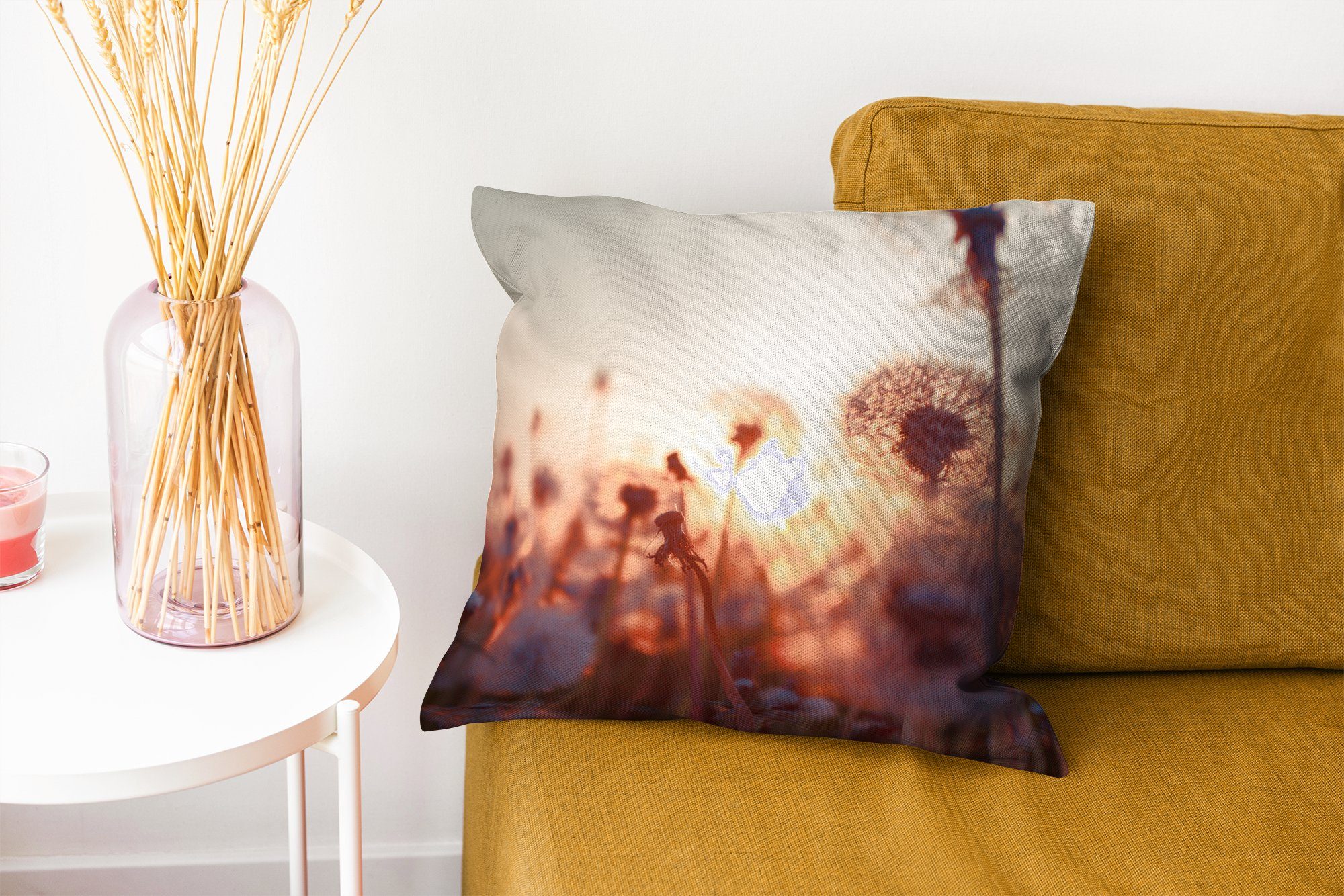 Sonnenuntergang Wohzimmer, mit - Dekokissen Schlafzimmer, - Deko, MuchoWow Zierkissen Frühling, Löwenzahn Sofakissen für Füllung