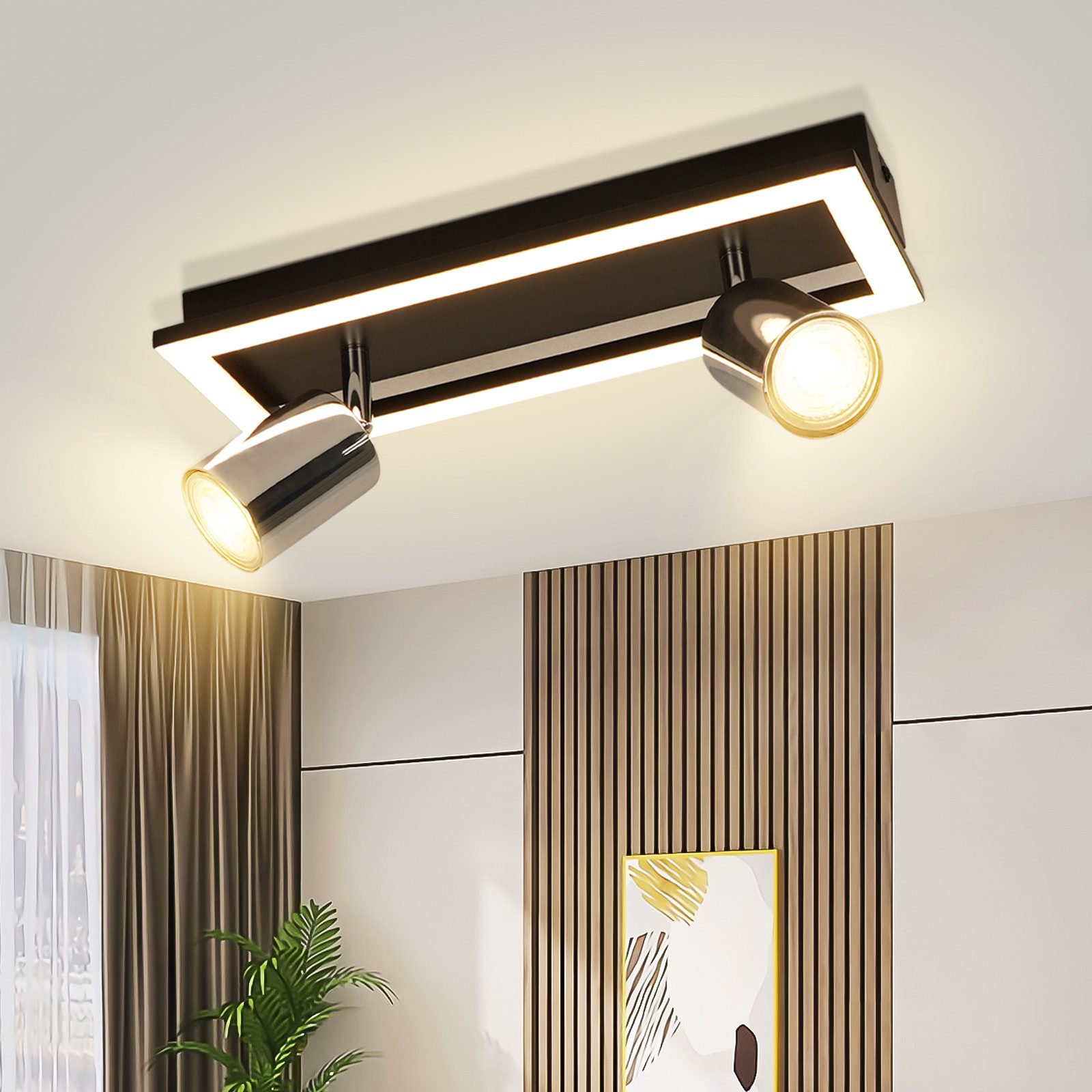 ZMH Deckenstrahler 2/3 Flammig 32/42CM GU10 Modern Deckenspots Warmweiß Wohnzimmer, LED fest integriert, 3000K, 12W Schwenkbar 350° Modern Flurlampe Büro