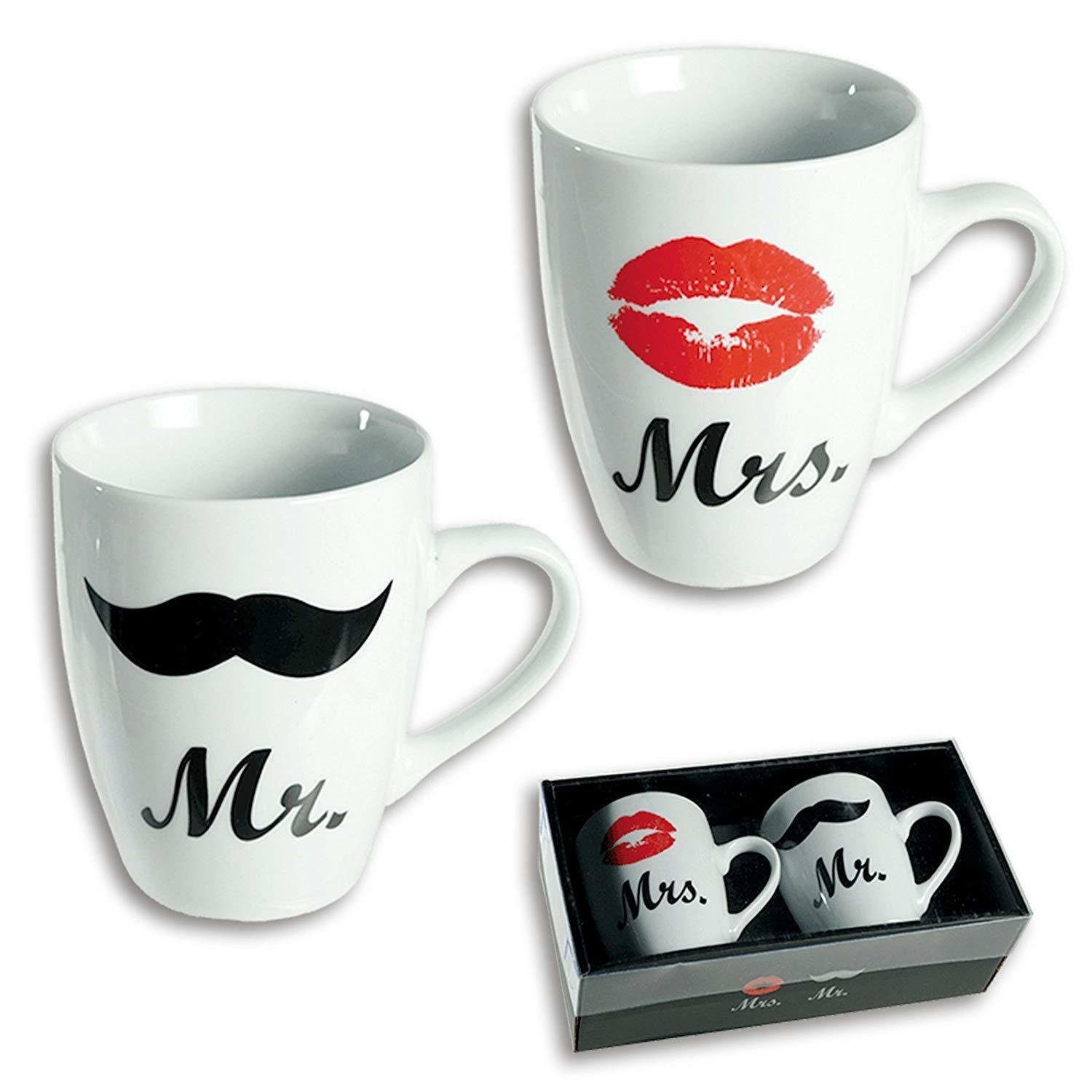 Stelby Tasse Kaffeetassen Set Mr&Mrs als Geschenk, Porzellan