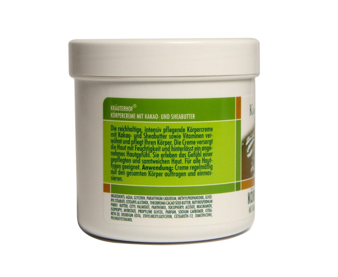 Kräuterhof Körpercreme KräuterhoF mit Kakao- und Sheabutter 250 ml Reichhaltige Pflege gegen Trockenheit, 1-tlg., Unterstützt die Regeneration, Zieht schnell ein