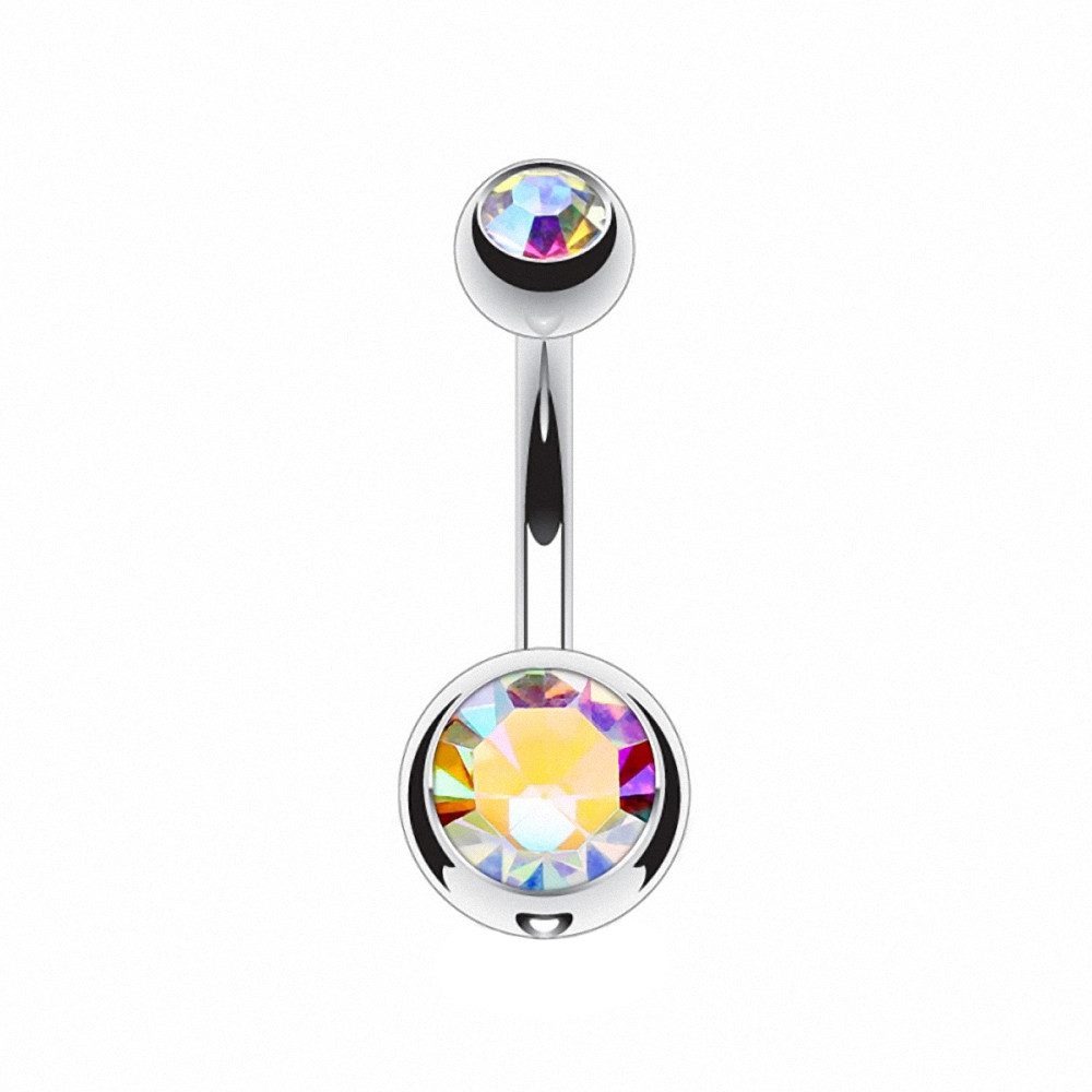 Bauchnabelpiercing Bauchnabelpiercing Titan G23 Doppelkristall Rainbow 1,6mmx 10mmx 5x8mm