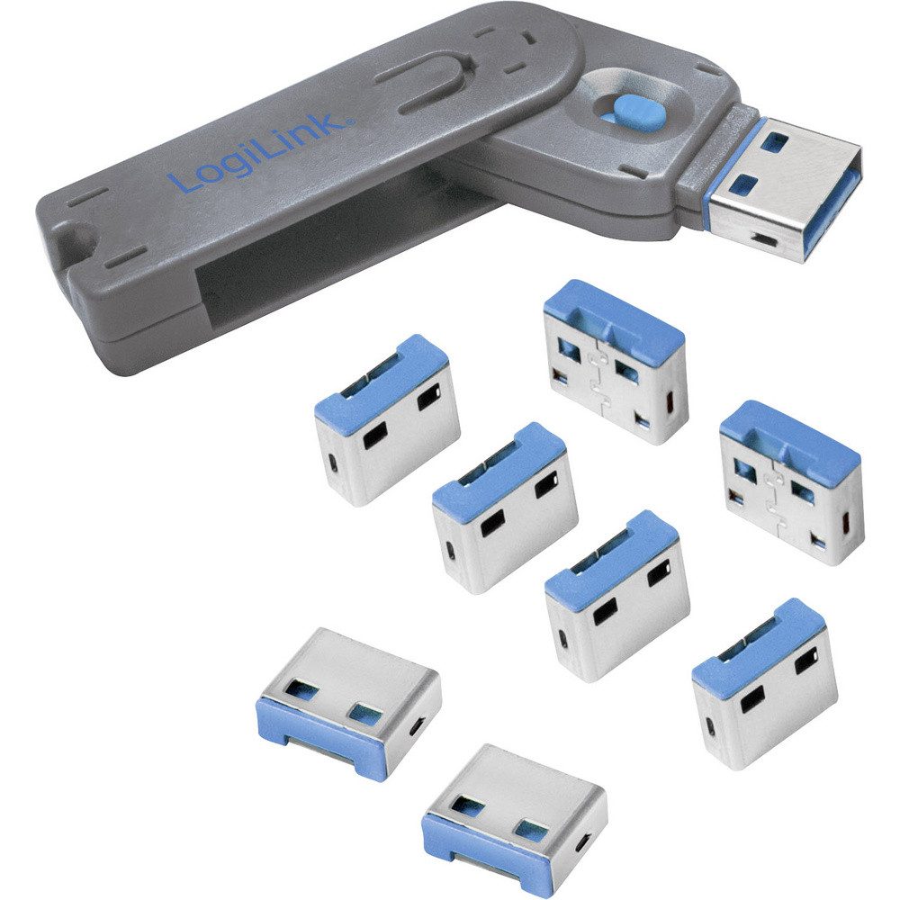 LogiLink Laptopschloss LogiLink USB-A Port Schloss AU0045 8er Set Silber, Blau inkl. 1 Schl