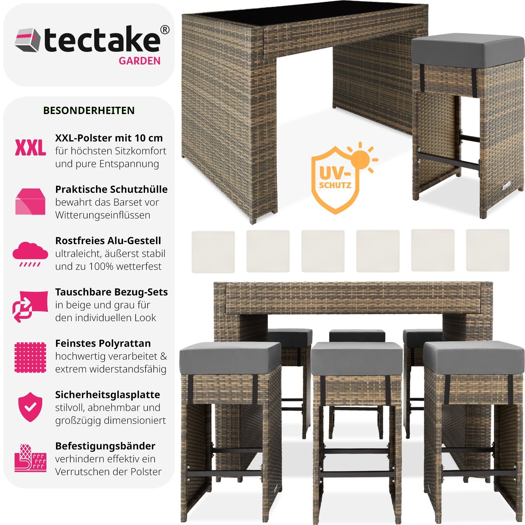 tectake Sitzgruppe Rattan Barset, (Set, 7-tlg), günstig online kaufen