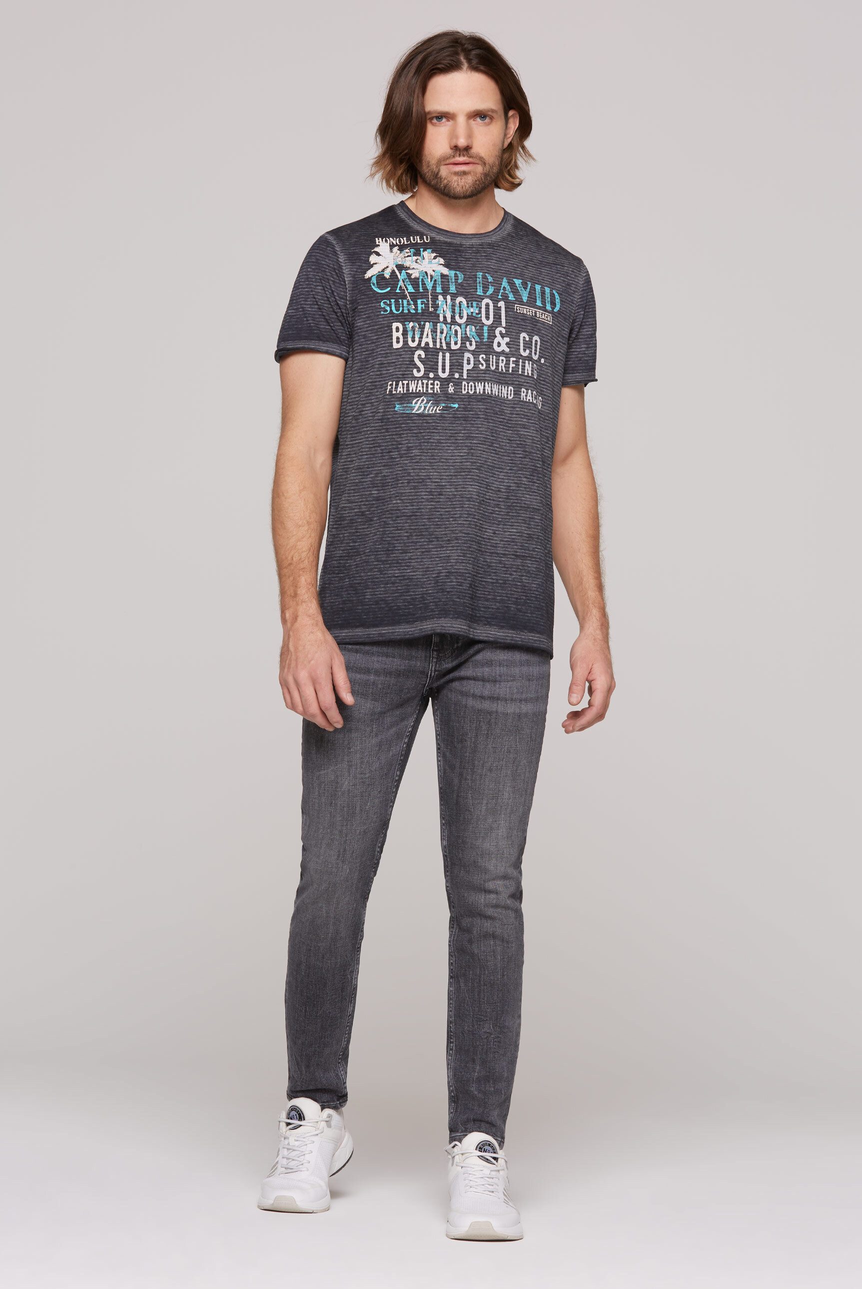 CAMP DAVID Rundhalsshirt mit Ausbrenner-Effekten
