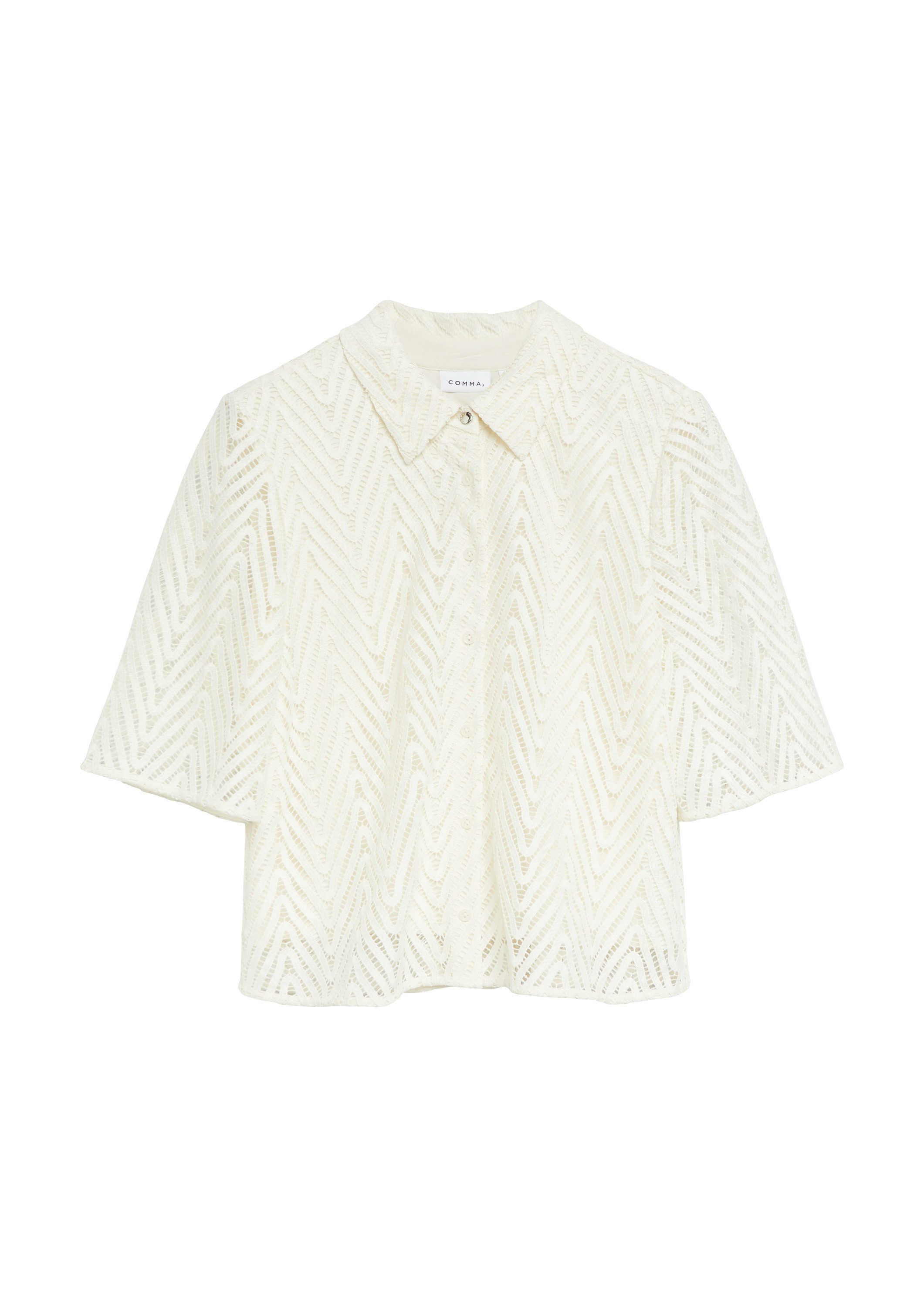 comma Kurzarmbluse Bluse Spitzenbluse mit Viskose-Futter