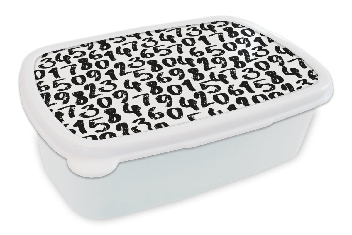 MuchoWow Lunchbox Zahlen - Vintage - Muster, Kunststoff, (2-tlg), Brotbox für Kinder und Erwachsene, Brotdose, für Jungs und Mädchen weiß