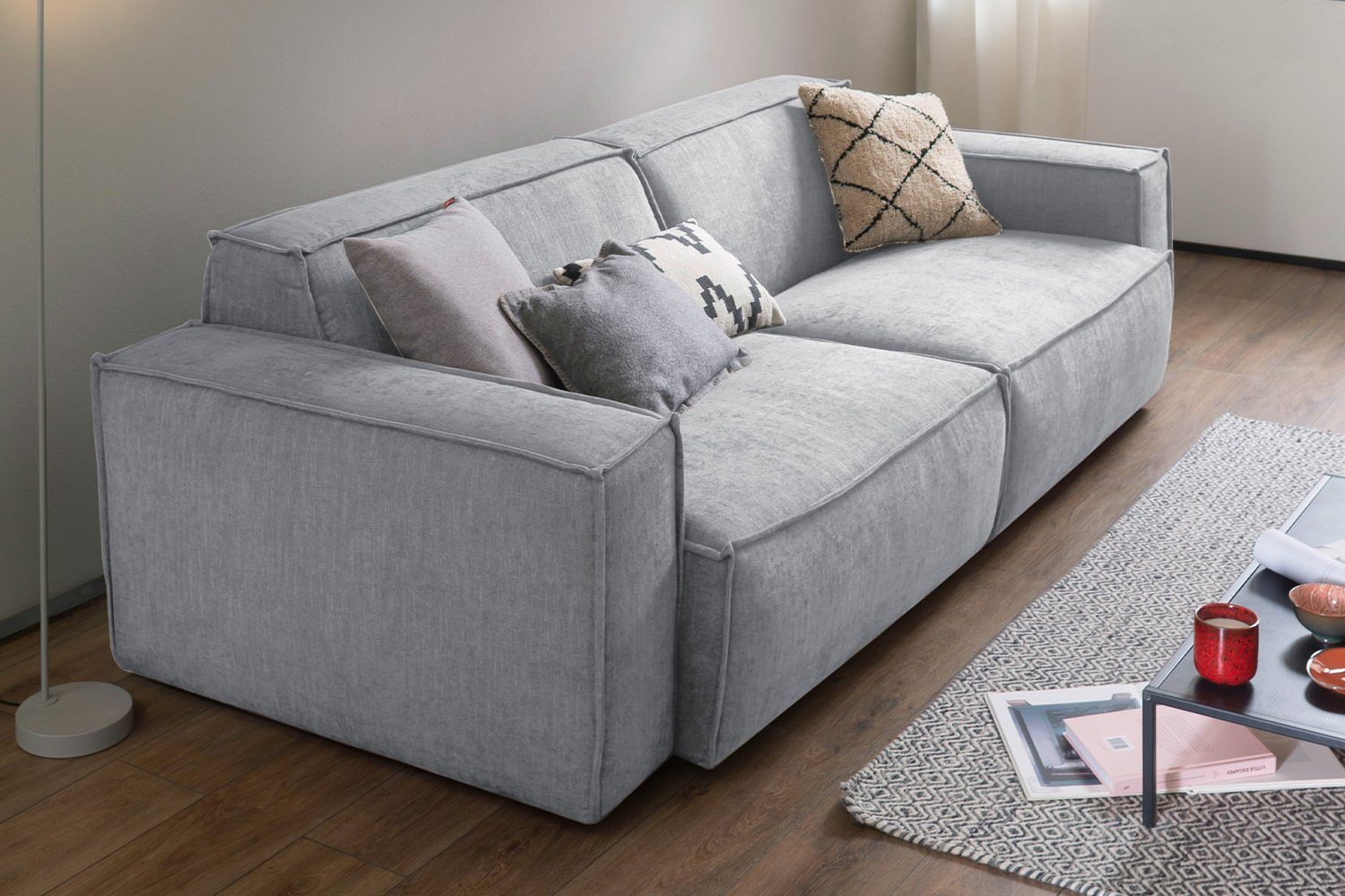 KAWOLA Sofa SAMU, Stoff 2-Sitzer od. 3-Sitzer versch. Farben hellgrau