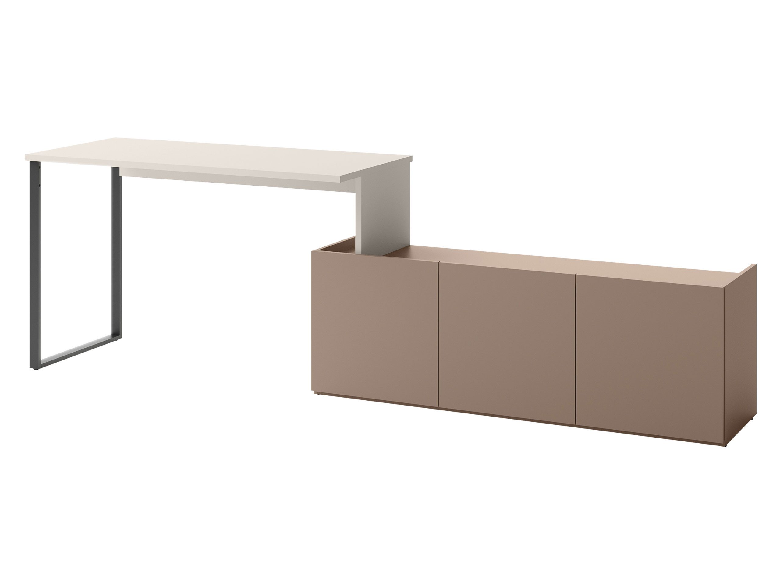 MIRJAN24 Schreibtisch Sigma 3D SG10 (mit drei Drehtüren), integrierte Kommode, 125-260x55x77 cm