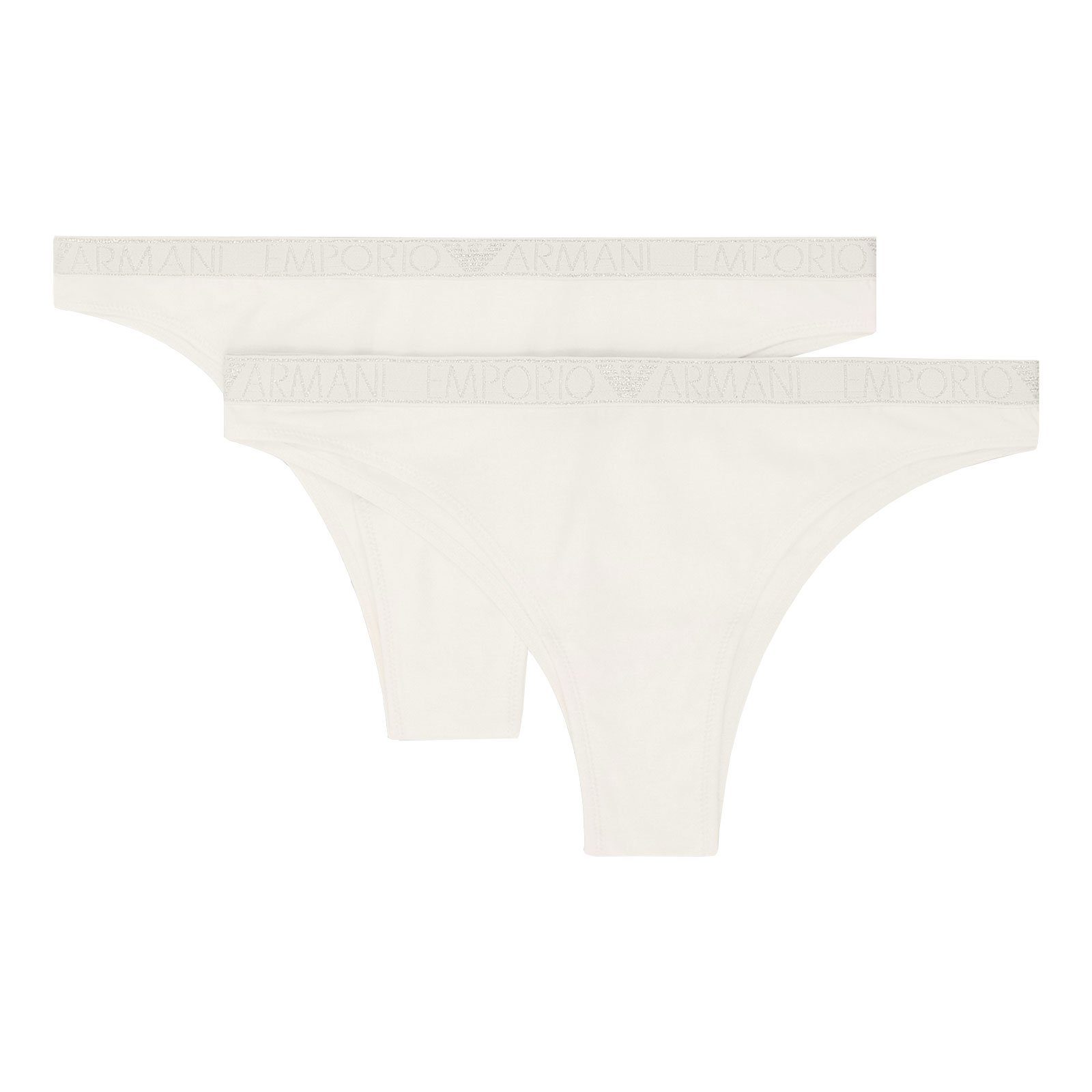Emporio Armani Brasilslip Brazilian Brief Stretch Cotton (2-St., enthält 2 gleichfarbige, unifarbene Slips) mit umlaufenden Markenschriftzügen in metallischem Glanz
