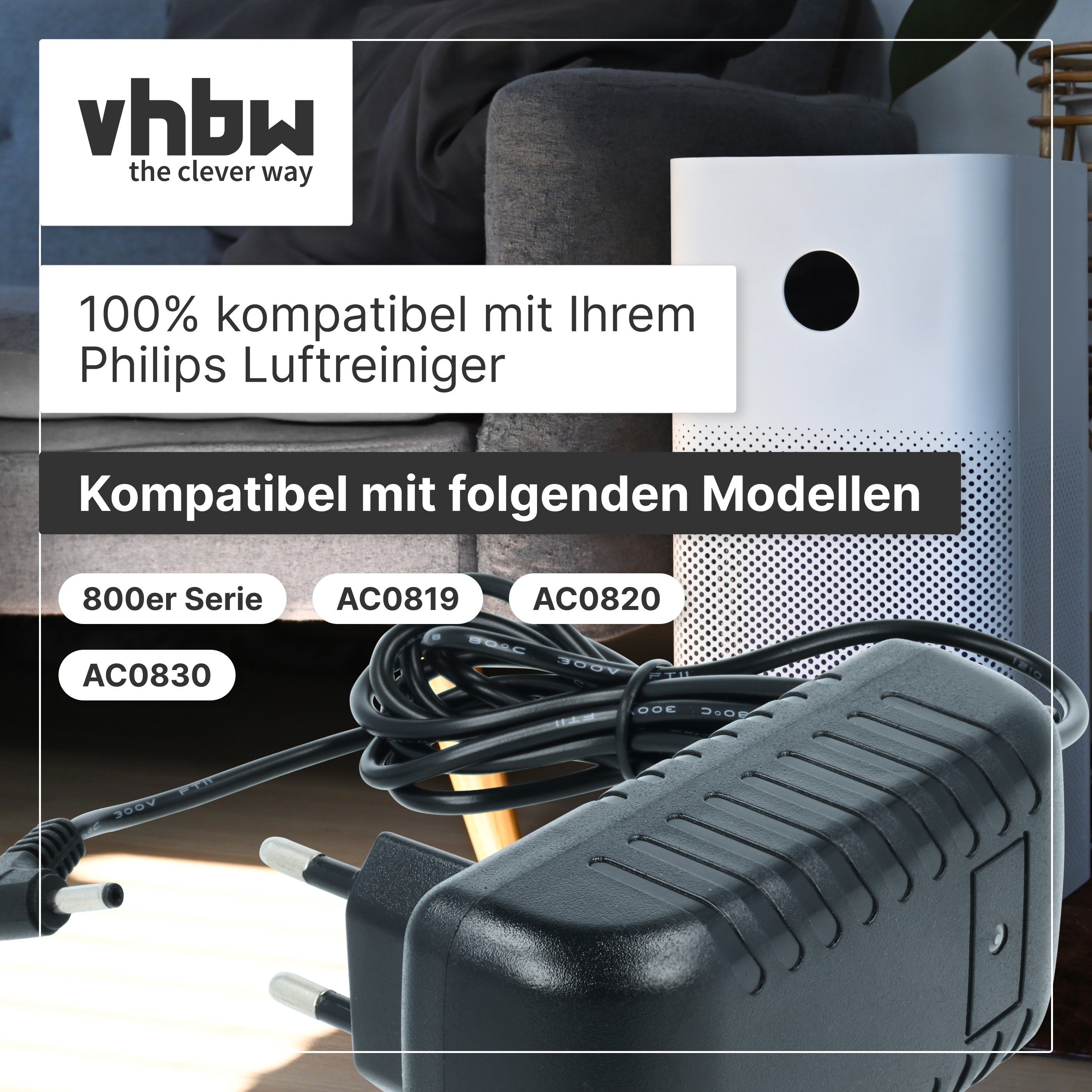 vhbw passend für Philips 800 Series AC0820, AC0819, AC0830 Luftreiniger Netzteil (Ersatznetzteil für Ihren Luftreiniger, Netzgerät mit Euro-Stecker zum) – Bild 2 von 5