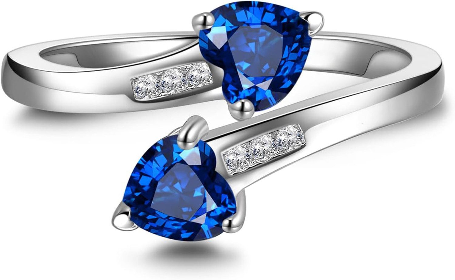 Jumpeak Trauring 585 Gold, 0,5 Karat Doppelherz, Damen-Edelsteinring, Herzförmiger Saphir, Heiratsantrag, Jubiläumsgeschenk