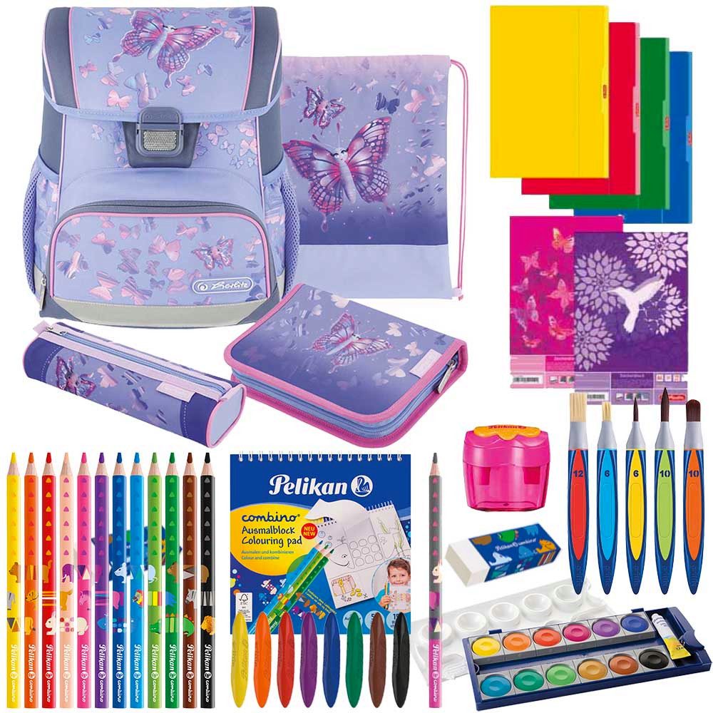 Herlitz Schulranzen Set Loop Plus 14-teilig Premium 2025 Mädchen Butterfly Paradise