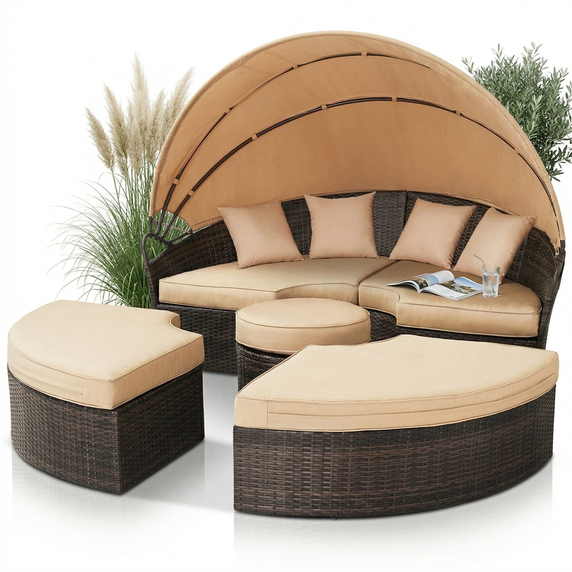 Mucola Gartenlounge-Set Sonneninsel 180CM Polyrattan Gartenmuschel Gartenliege Loungebett, (Stück, Exklusiv), Wasserabweisend