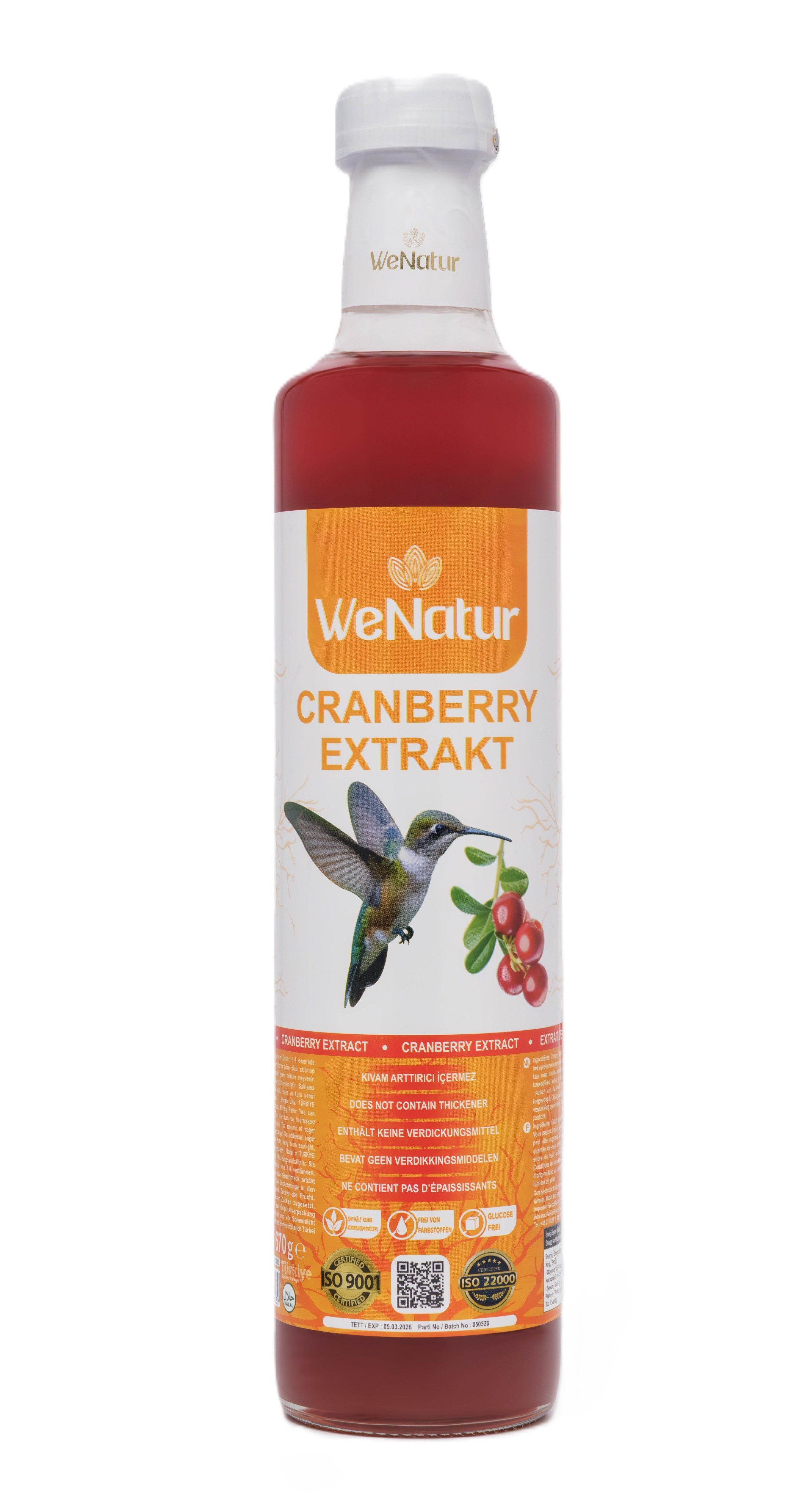 We_Natur Cranberry Extrakt Sirup – Fruchtige Ergänzung mit Pflanzenextrakt Sirup, 700 g, Fruchtige Kraft der Natur, Mischverhältnis: 1+5