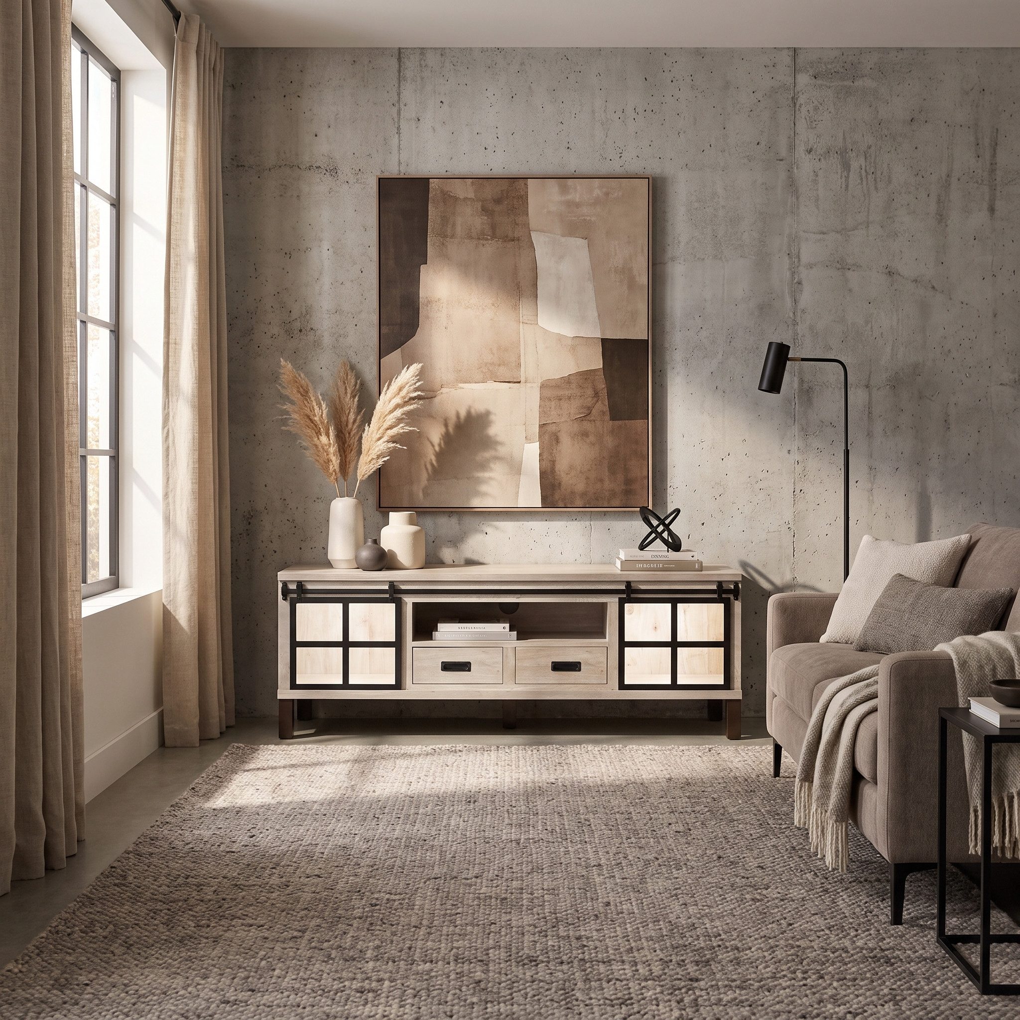 WOLF MÖBEL Sideboard (175 x 42 x 60), KALI Lowboard 2 Schiebetüren/2 Schub./1 Ablage/Licht