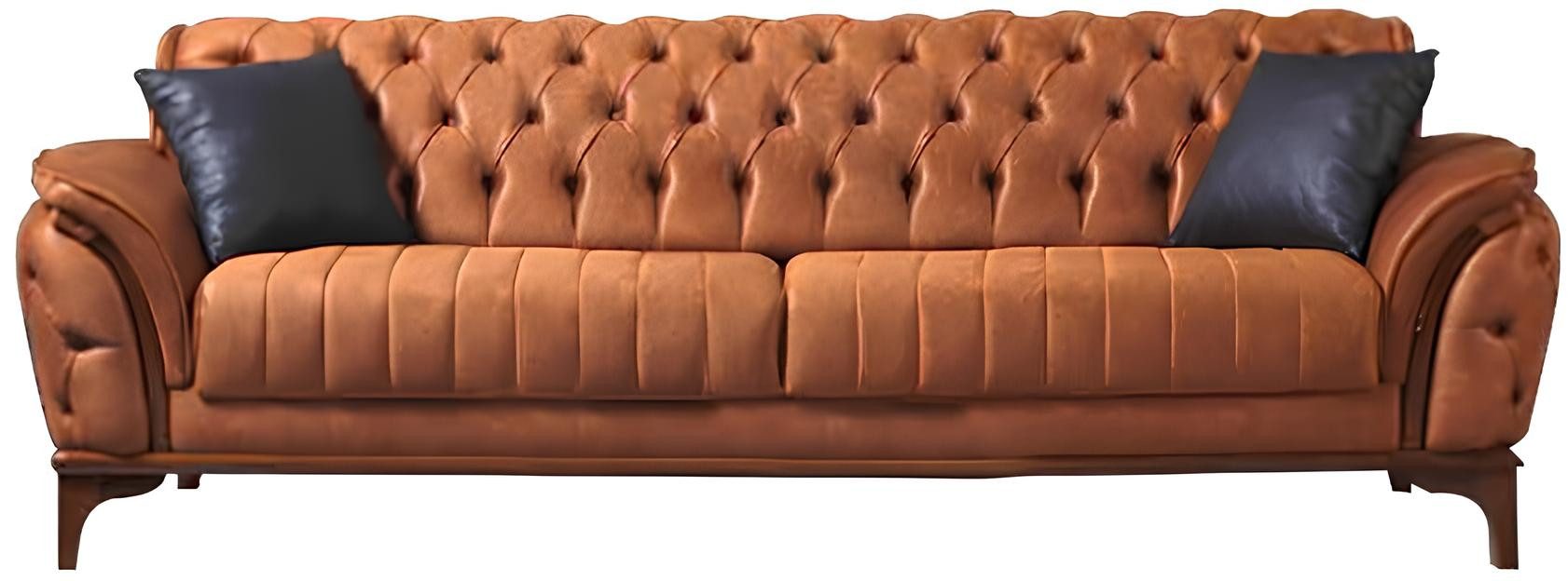 Xlmoebel Chesterfield-Sofa Schwarz-Orange Chesterfield Sofagarnitur für elegantes Wohnen, 3 Teile, Hergestellt in Europa