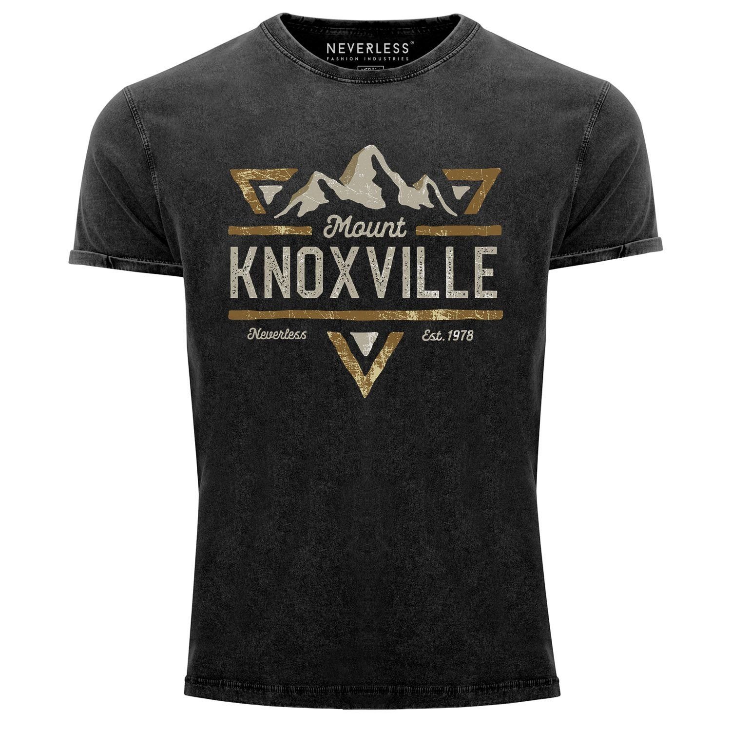 Neverless Print-Shirt Neverless® Herren T-Shirt Vintage Shirt Printshirt Mountain Berge Adventure Emblem Retro Design Mount Knoxville Fashion Streetstyle Aufdruck Used Look Slim Fit mit Print