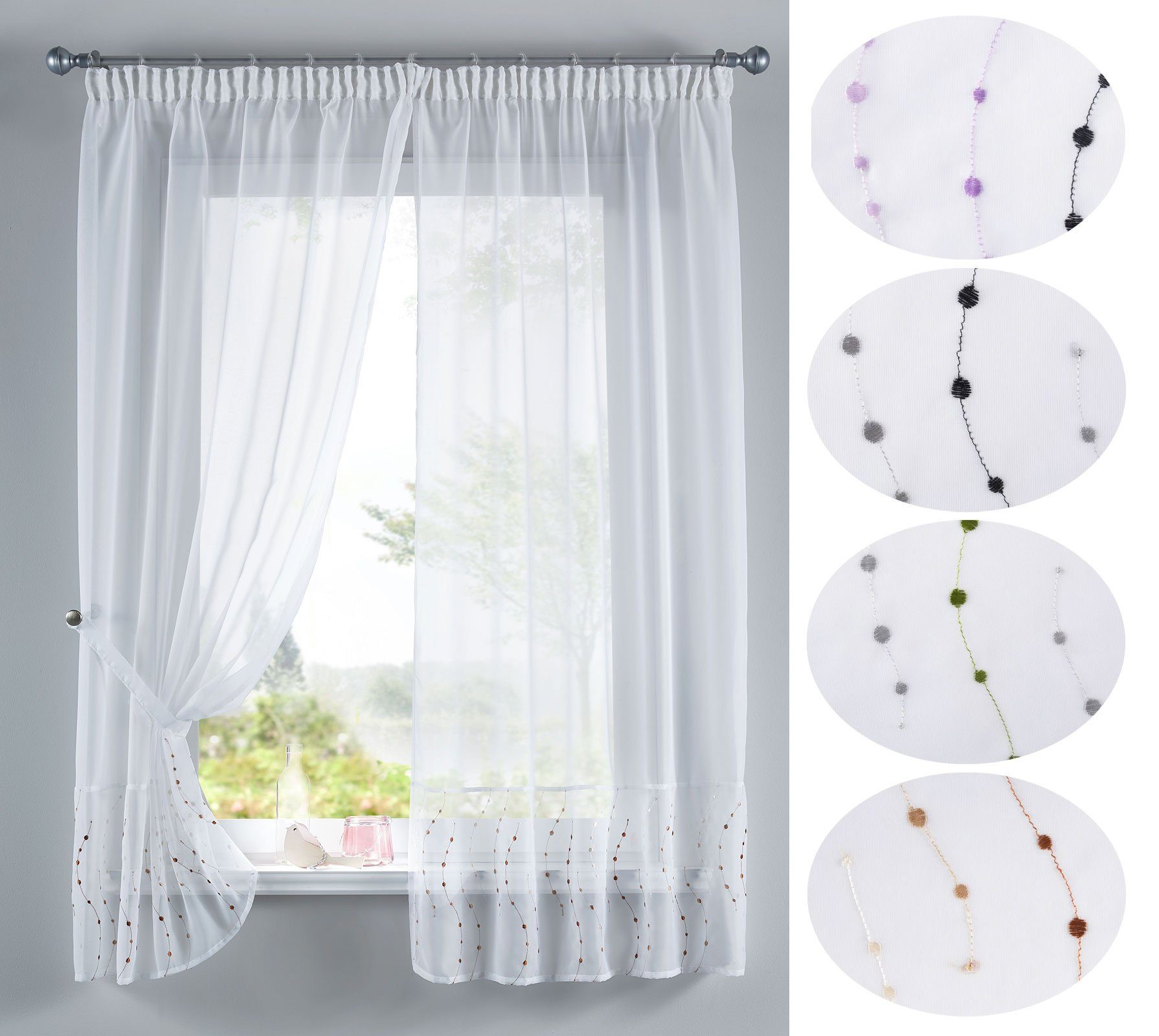 Gardinenbox Gardine (2 St), Stangendurchzug, transparent, Voile, PUNKT Stic günstig online kaufen