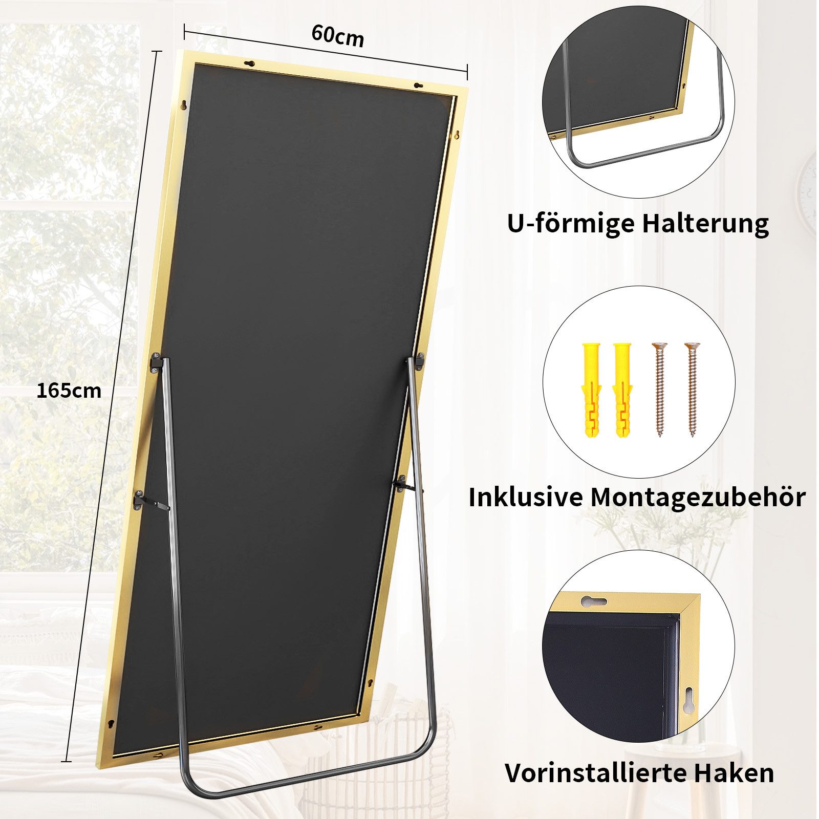 Koonmi Ganzkörperspiegel 165 cm x 60 cm großer rechteckiger Spiegel mit Metallrahmen – Bild 3 von 5