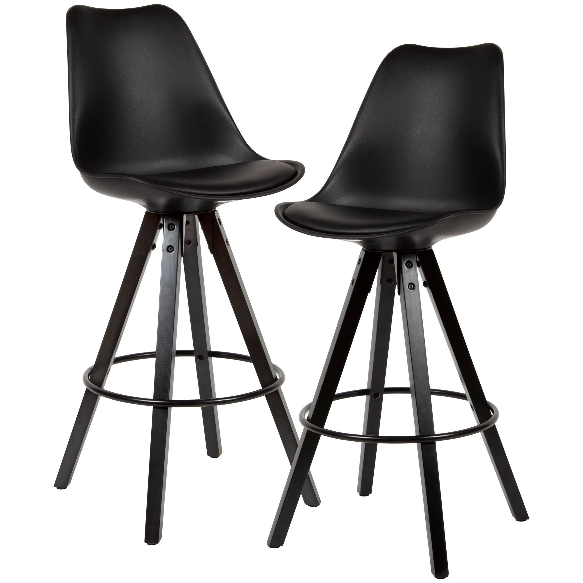 Wohnling Barhocker WL6.126 2er Set Schwarz Tresenhocker Kunstleder mit Lehne Barstuhl (2er Set Barstühle Schwarz Kunstleder Modern), Design Tresenhocker, Tresenstuhl Skandinavisch