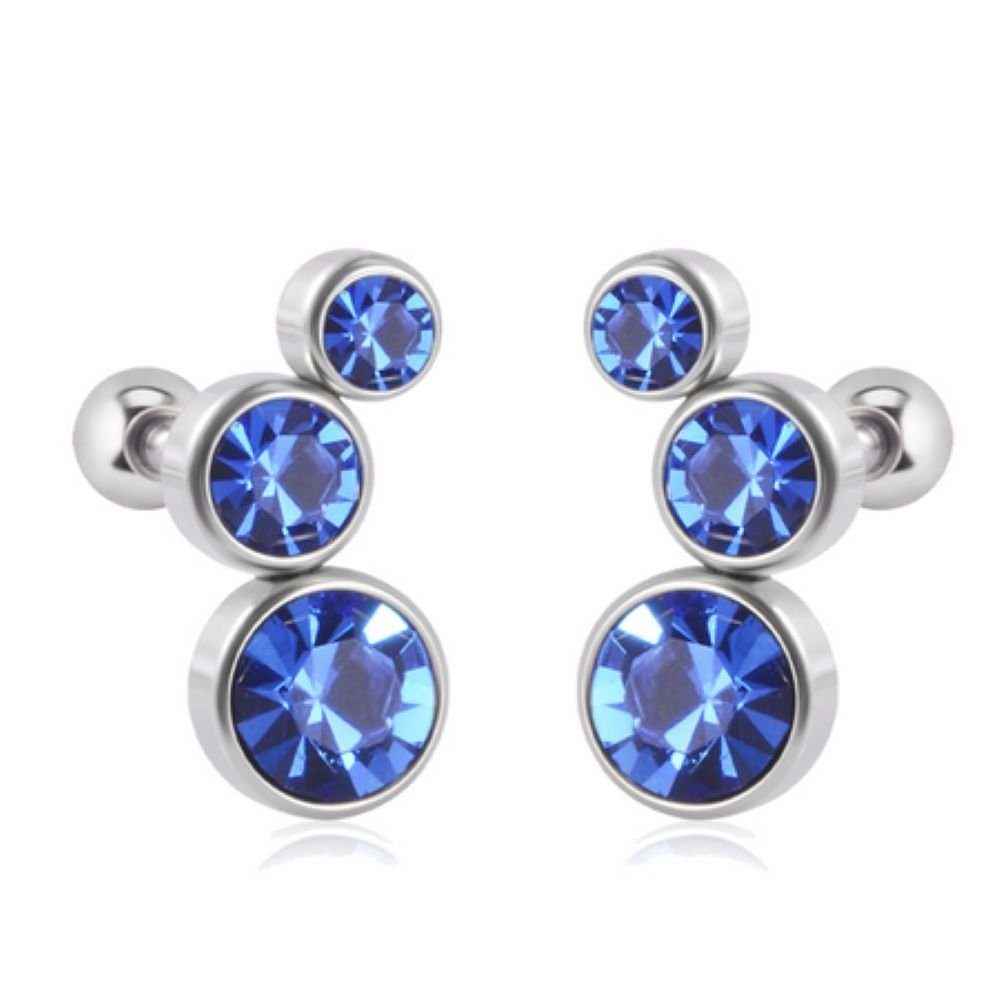 BUNGSA Ohrring-Set Ohrstecker / Piercing Kugelverschluss Kristall Silber Damen blau (1 Paar (2 Stück), 2-tlg), Ohrschmuck Ohrringe