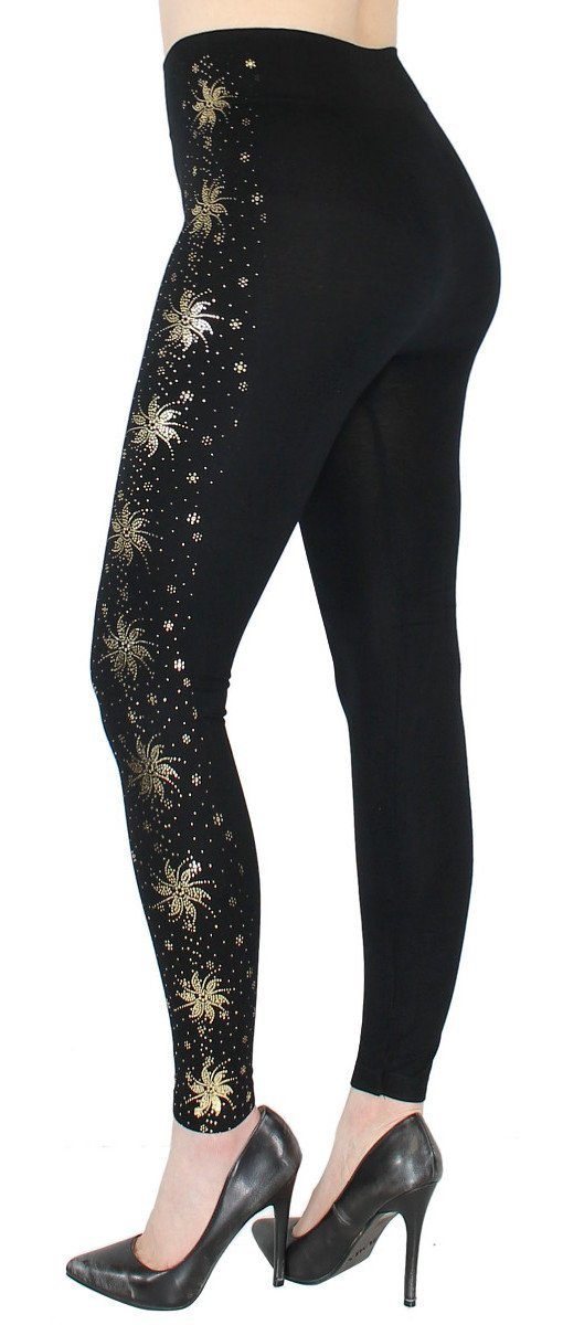 Glitzer Bund, mit mit Damen dy_mode Highwaist JL648-GoldenStars Druck Hochbund Glanz Schmetterling Leggings Leggins elastischem Leggings Muster