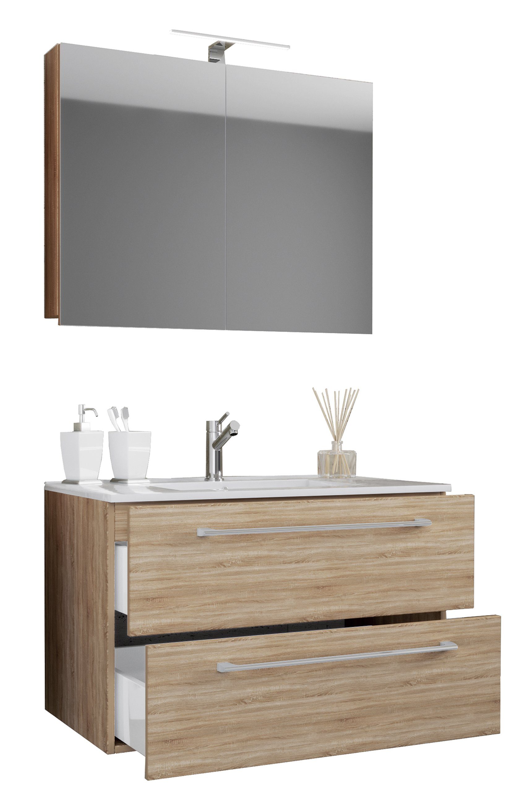 VCM Waschtisch 3-tlg. Waschplatz Waschtisch Badinos Schublade SC