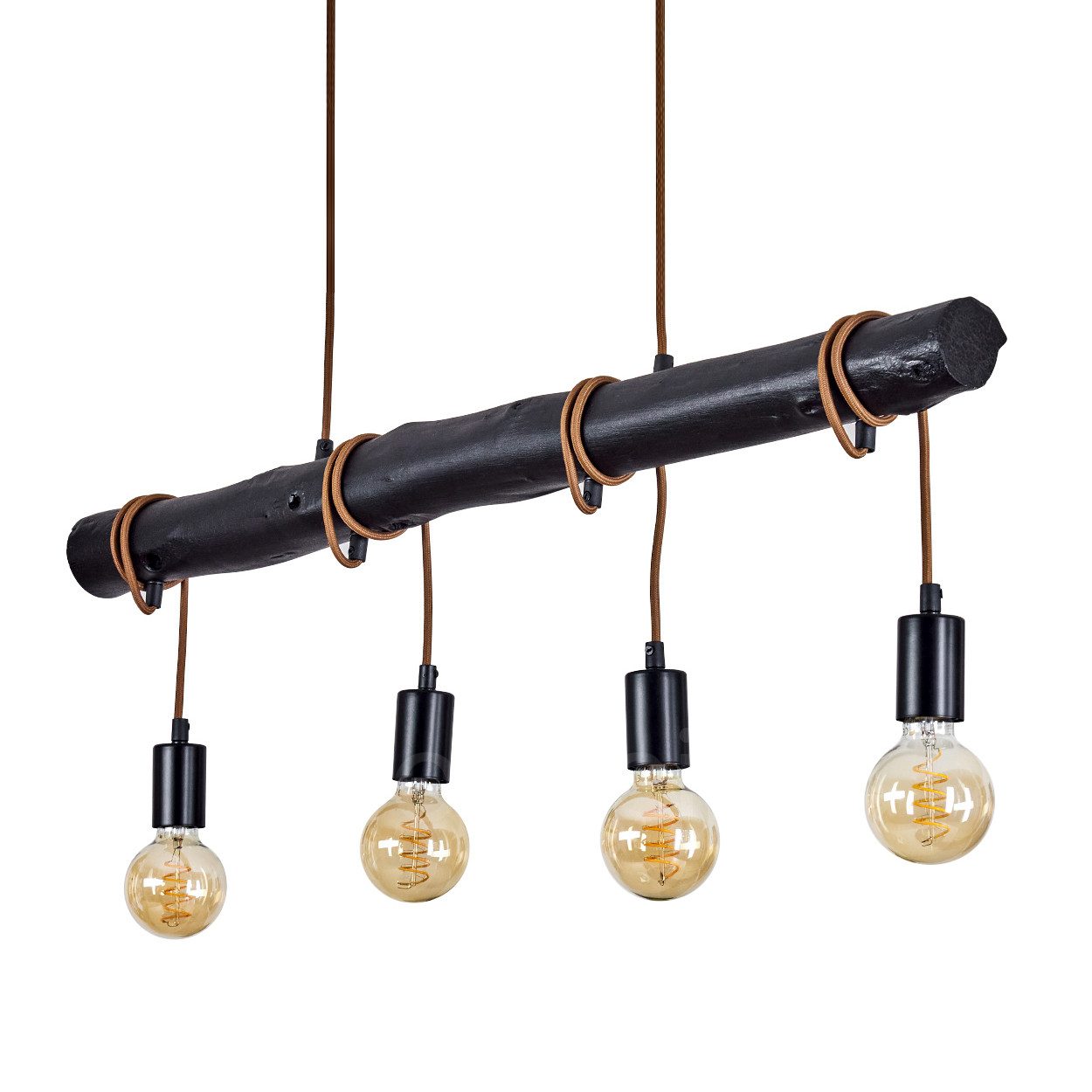 hofstein Pendelleuchte »Cavallirio« Hängelampe aus Metall/Holz in Schwarz/Braun, ohne Leuchtmittel, Hängeleuchte mit Holzstab und Textilkabeln, Höhe max. 120cm, 4xE27. € 59,99