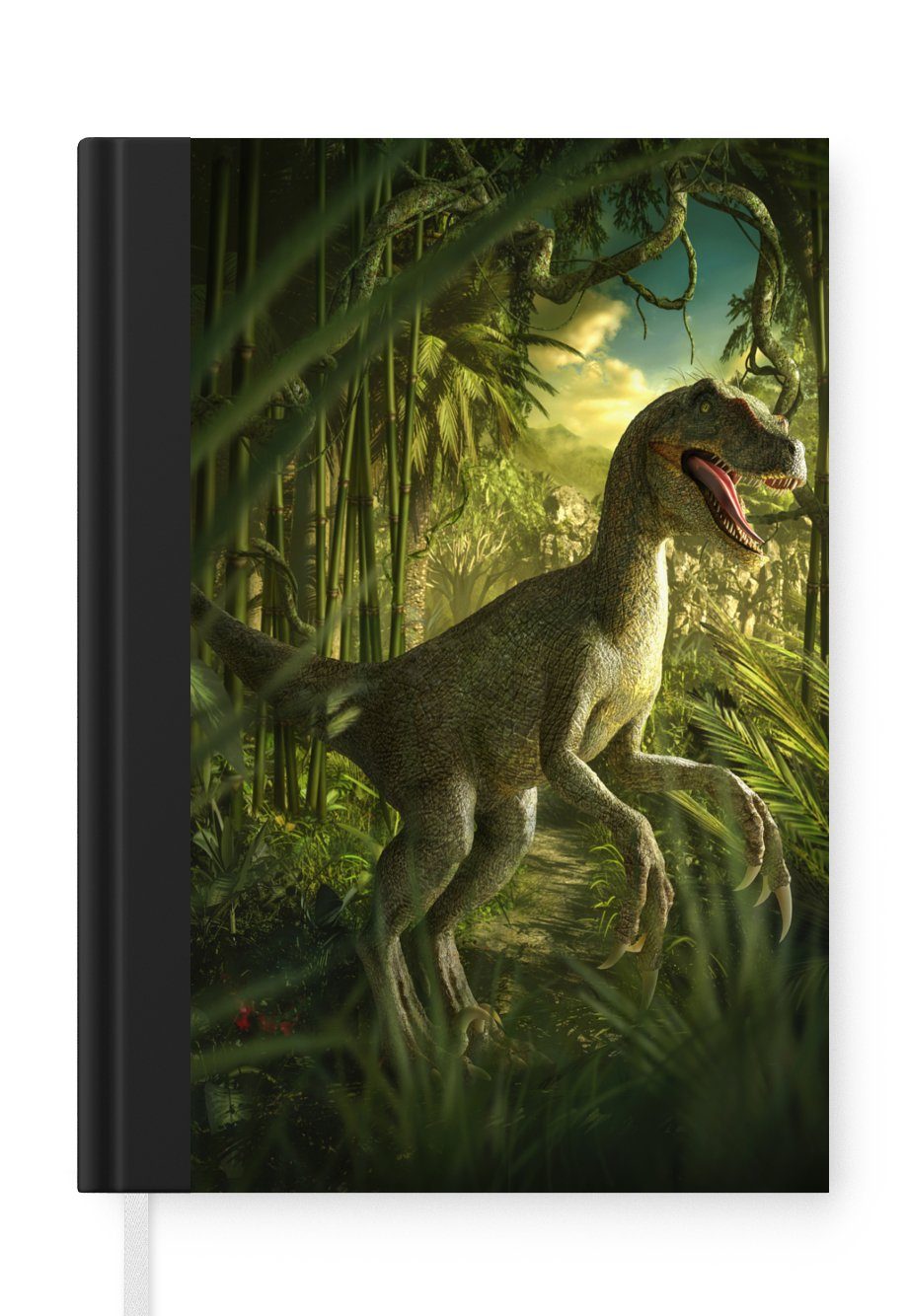 MuchoWow Notizbuch Dinosaurier - Pflanzen - Grün - Illustration - Kinder - Jungen, Journal, Merkzettel, Tagebuch, Notizheft, A5, 98 Seiten, Haushaltsbuch