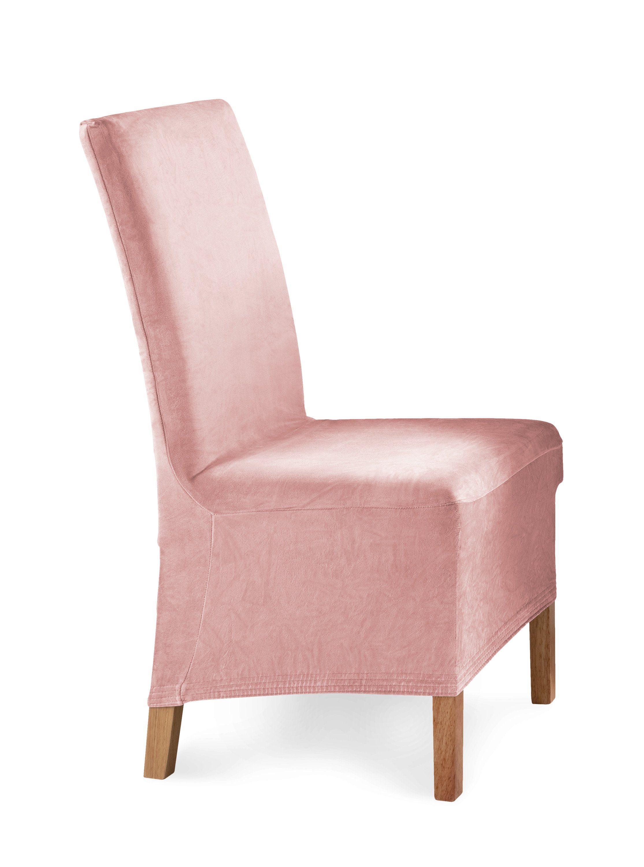 Beautex Stuhlhusse EVA Stuhlhusse Lang, elastische Uni Stretch-Husse Samt Mikrofaser