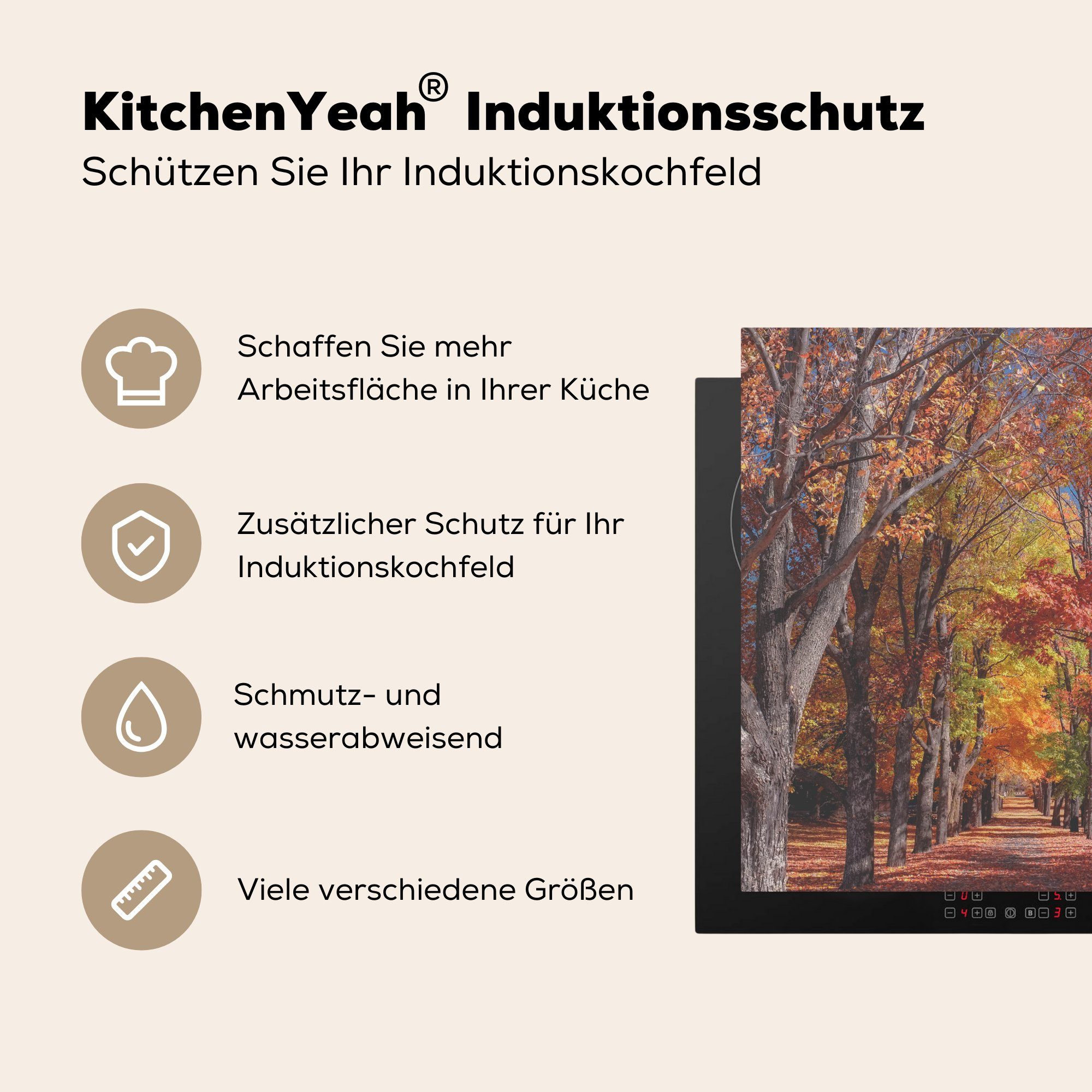 Vinyl, (1 Ceranfeldabdeckung, MuchoWow Amerika, küche - Herbst - Baum 78x78 Arbeitsplatte für cm, Herdblende-/Abdeckplatte tlg),