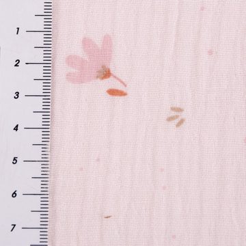 SCHÖNER LEBEN. Stoff Double Gauze Musselinstoff Meterware Sevia Blümchen rosa 1,30m Breite, atmungsaktiv