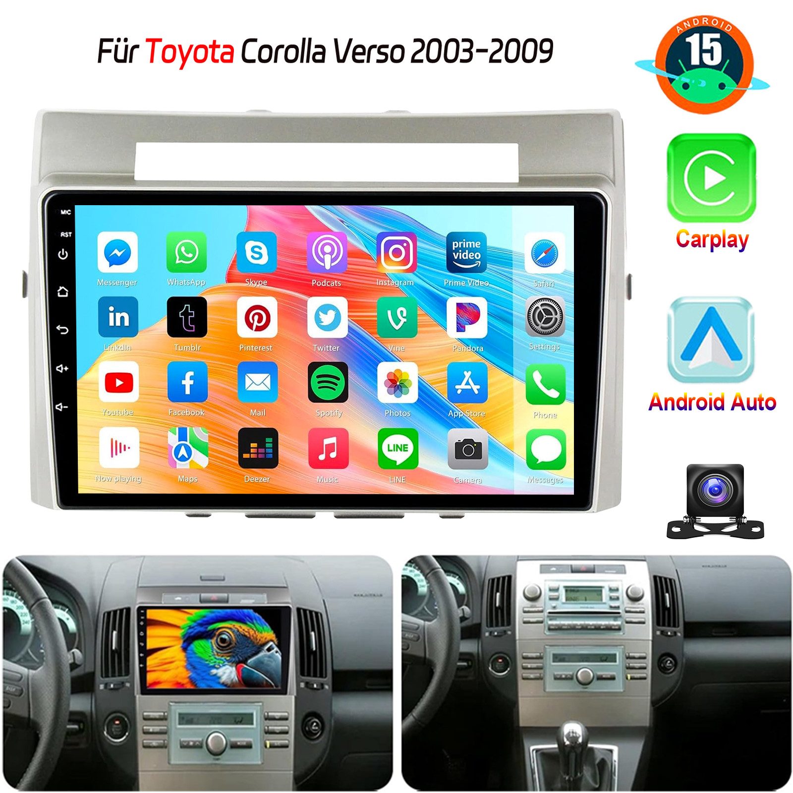 DAB+ Für Toyota Corolla Verso 2003-09 Android 15 Carplay GPS NAVI BT Autoradio